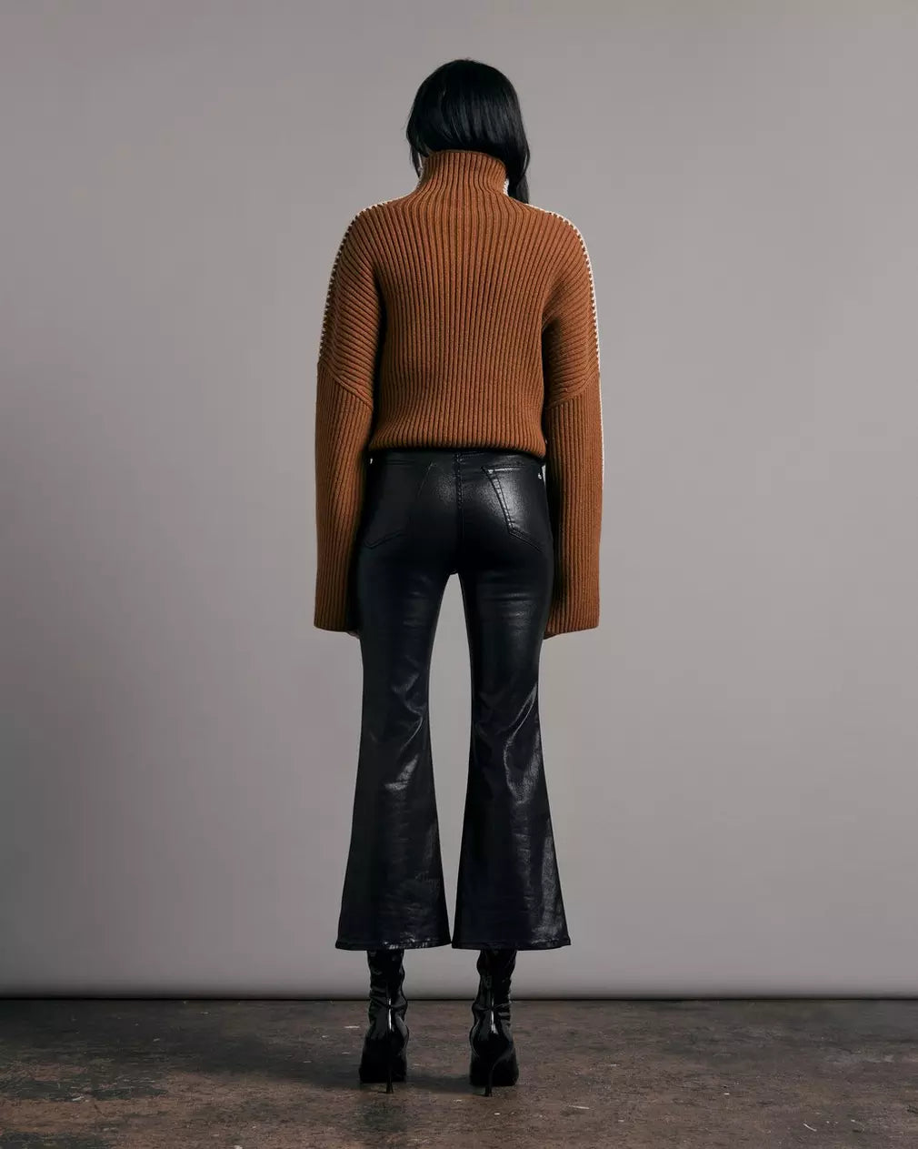 Casey Coated High Rise Ankle Flare Jeans - Black Faux Leather Pants for Women | Chic Office Wear & Night Out Outfits