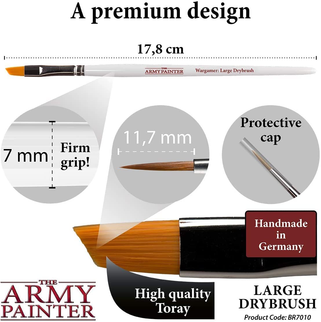 Army Painter Wargamer: 3-Piece Large Drybrush Set for Miniature Painting - Synthetic Toray Hair Model Brushes | Perfect for Warhammer, D&D & Tabletop Gaming Miniatures