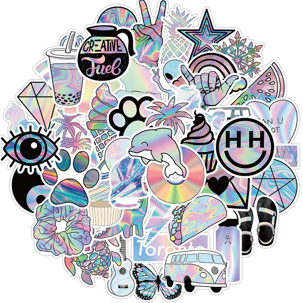Holographic Alien Sticker Pack - 50 Unique UFO & Space-Themed Decals for Laptops, Water Bottles & DIY Crafts - Perfect for Scrapbooking, Journaling & Room Decor