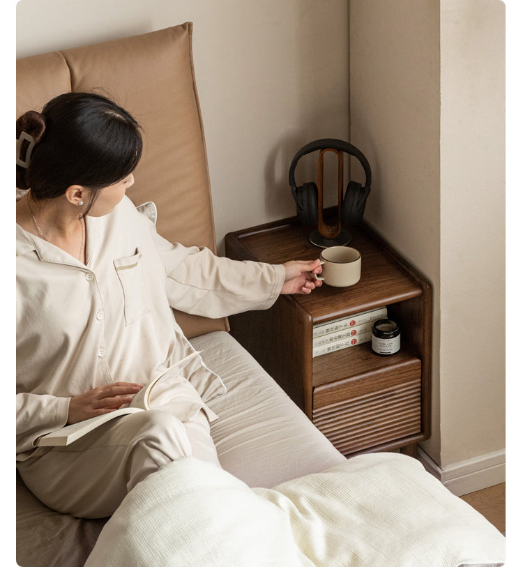 Solid Black Walnut Wood Nightstand with Narrow Design - Perfect for Small Bedrooms, Apartments & Modern Home Decor