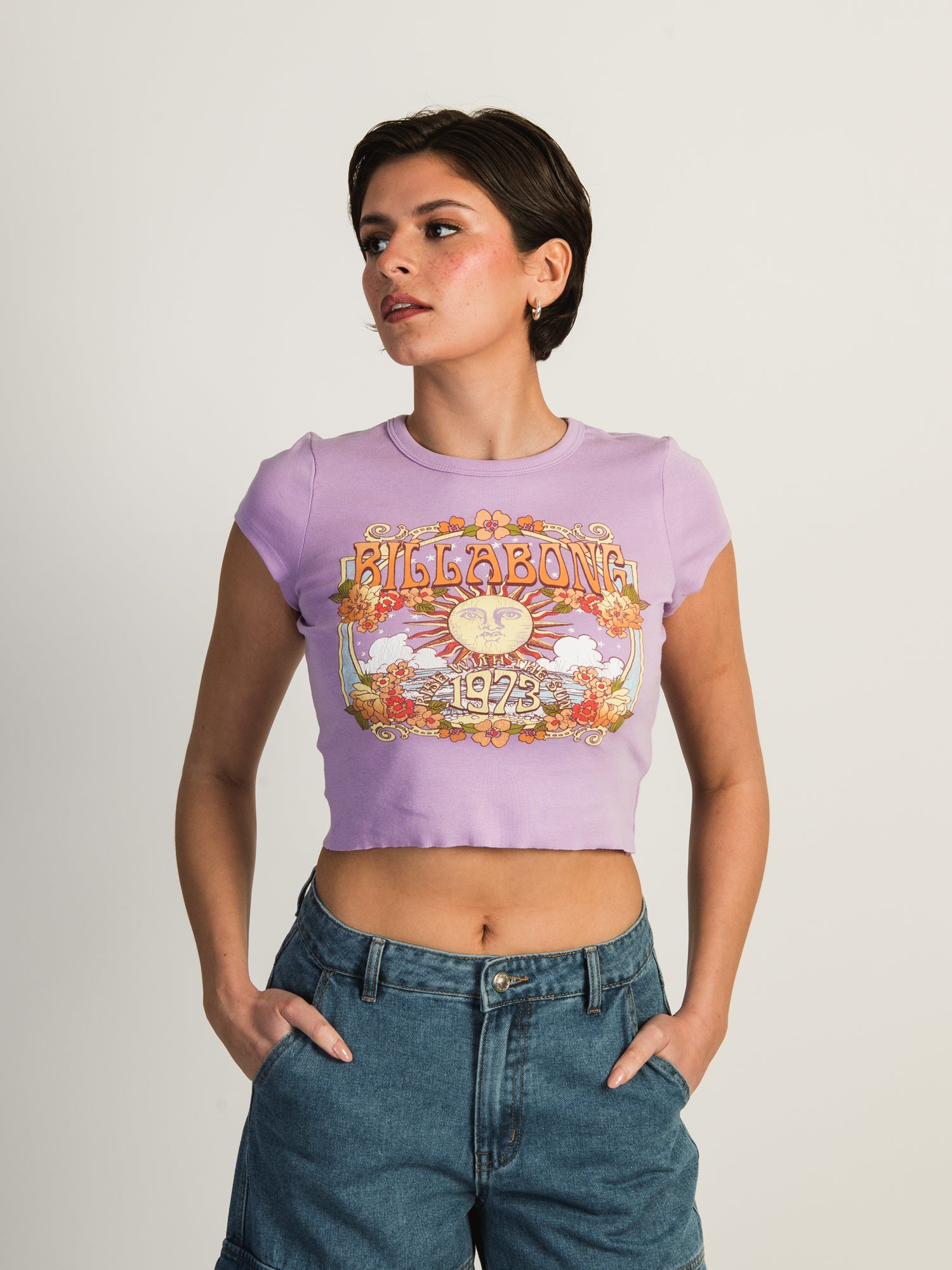 BILLABONG Rise with the Sun Cropped T-Shirt for Women | Soft Cotton Summer Tee | Perfect for Beach Outings & Casual Wear