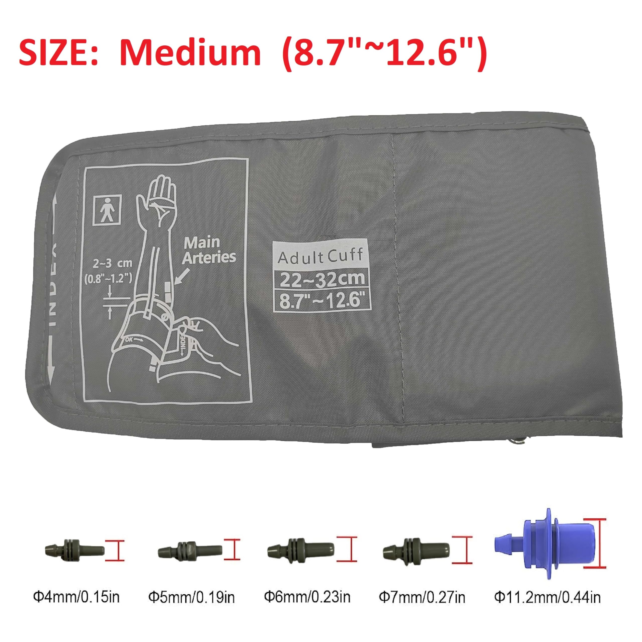 Omron Compatible Medium Easy Wrap Blood Pressure Cuff for Small Arms (8.7-12.6 Inches/22-32cm) - Adult Replacement Cuff with 5 Connectors - Perfect for Home Health Monitoring & Doctor's Office Use