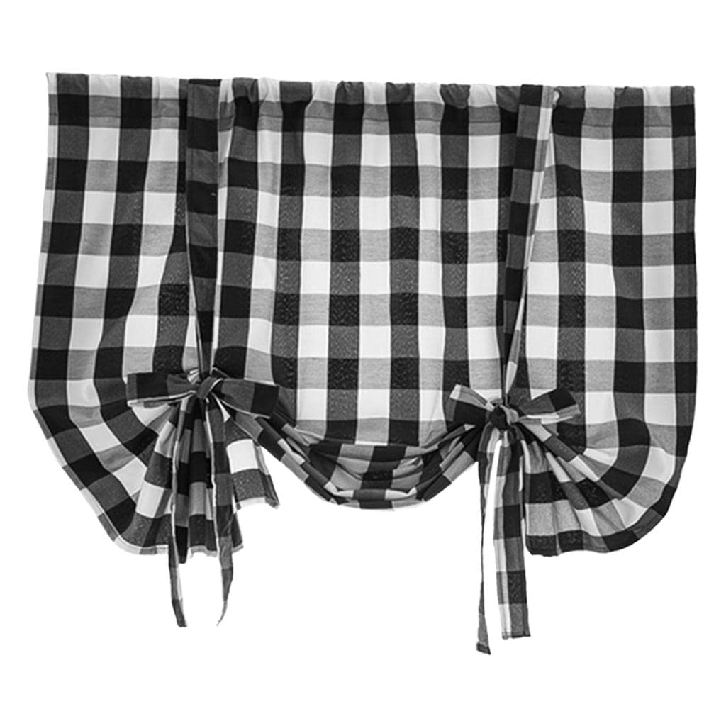 FAKEME Plaid Gingham Farmhouse Kitchen Curtains - Black 46x63 Inch Adjustable Tie Up Window Shades for Cafe & Home Decor | Perfect for Farmhouse, Cottage & Country Style Kitchens