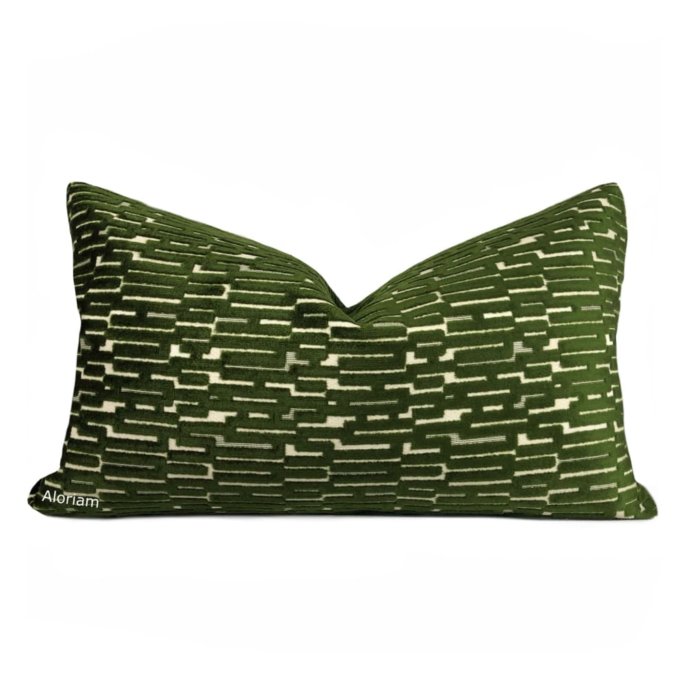 Lincoln Moss Green Geometric Velvet Pillow Cover - Soft Decorative Throw Pillow Case for Sofa, Bed & Home Decor - 18x18 Inches