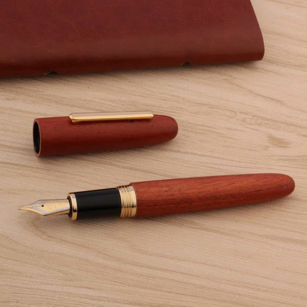 Luxury Mahogany Wood Fountain Pen with Golden Nib - Smooth Writing Calligraphy Pen for Office, Gift & Stationery | Premium Ink Flow for Consistent Writing, Elegant Desk Accessory
