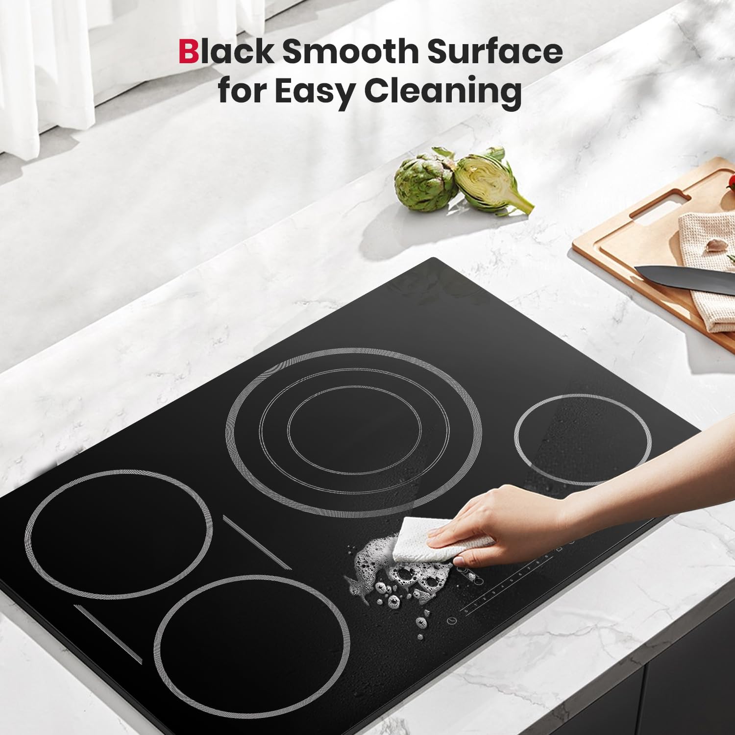 GASLAND 30 Inch Built-in Electric Cooktop with 4 Burners - ETL & FCC Certified, Radiant Ceramic Surface, Sync & Triple Burners, Slide Touch Control, Child Lock, Hot Surface Indicator, 240V - Perfect for Modern Kitchens, Home Cooking & Professional Chefs