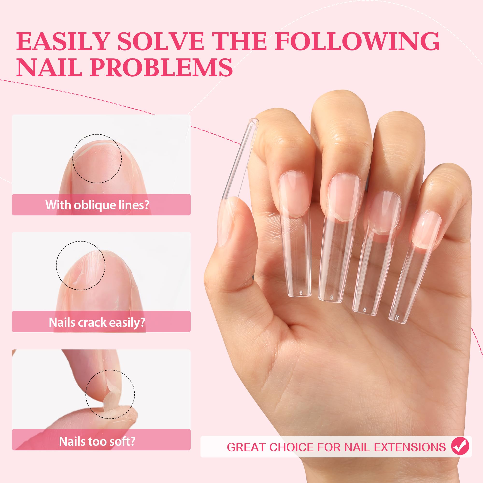 UNA GELLA 216 PCS Square Gel Nail Tips - XXL Extra Long, No C Curve, Full Cover Straight Fake Nails for Acrylic & Gel Extensions | Perfect for Salon Professionals & DIY Manicures at Home