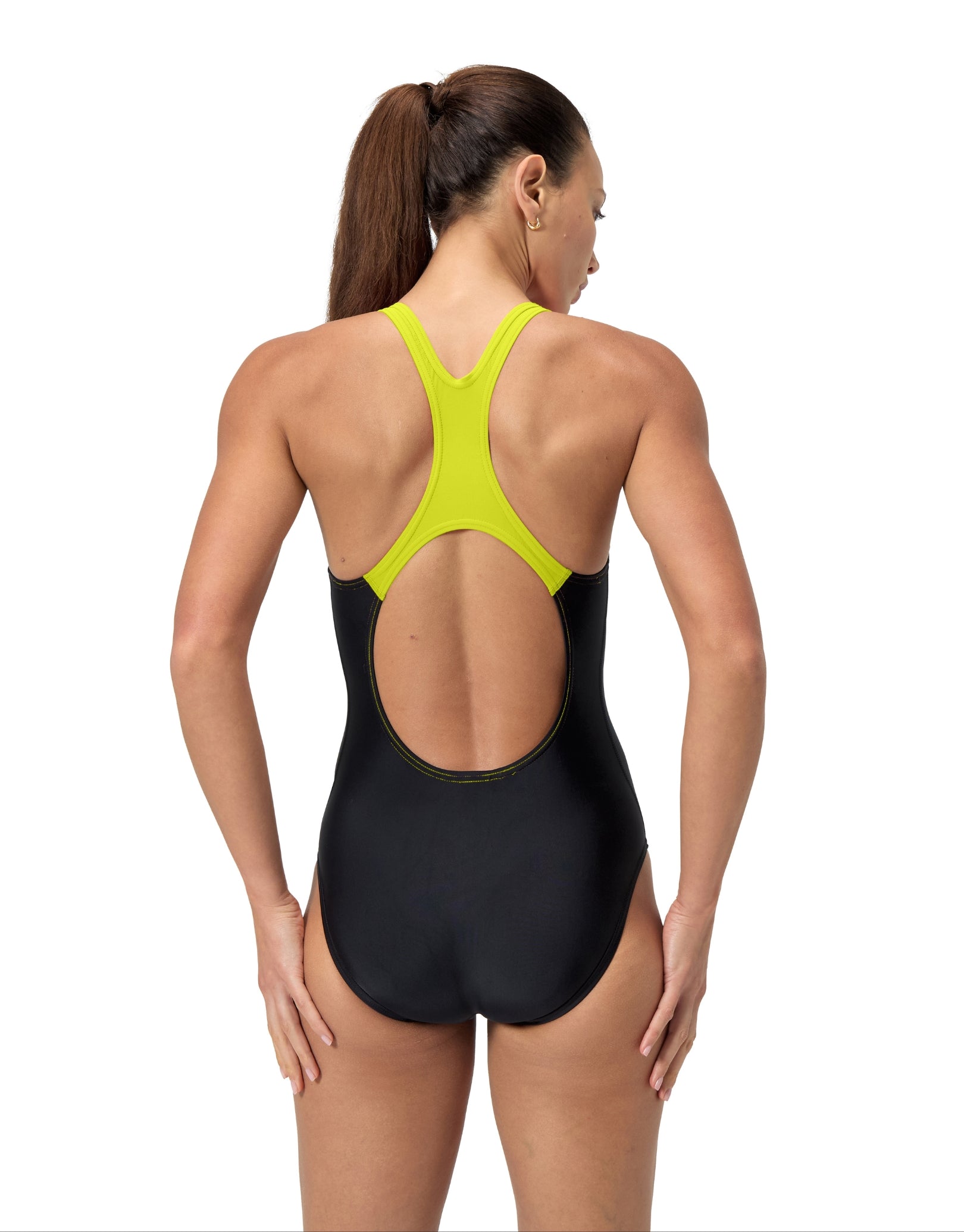 Medley Logo Medalist Swimsuit for Women - Black & Yellow - High-Performance Competitive Swimwear for Pool, Beach & Training