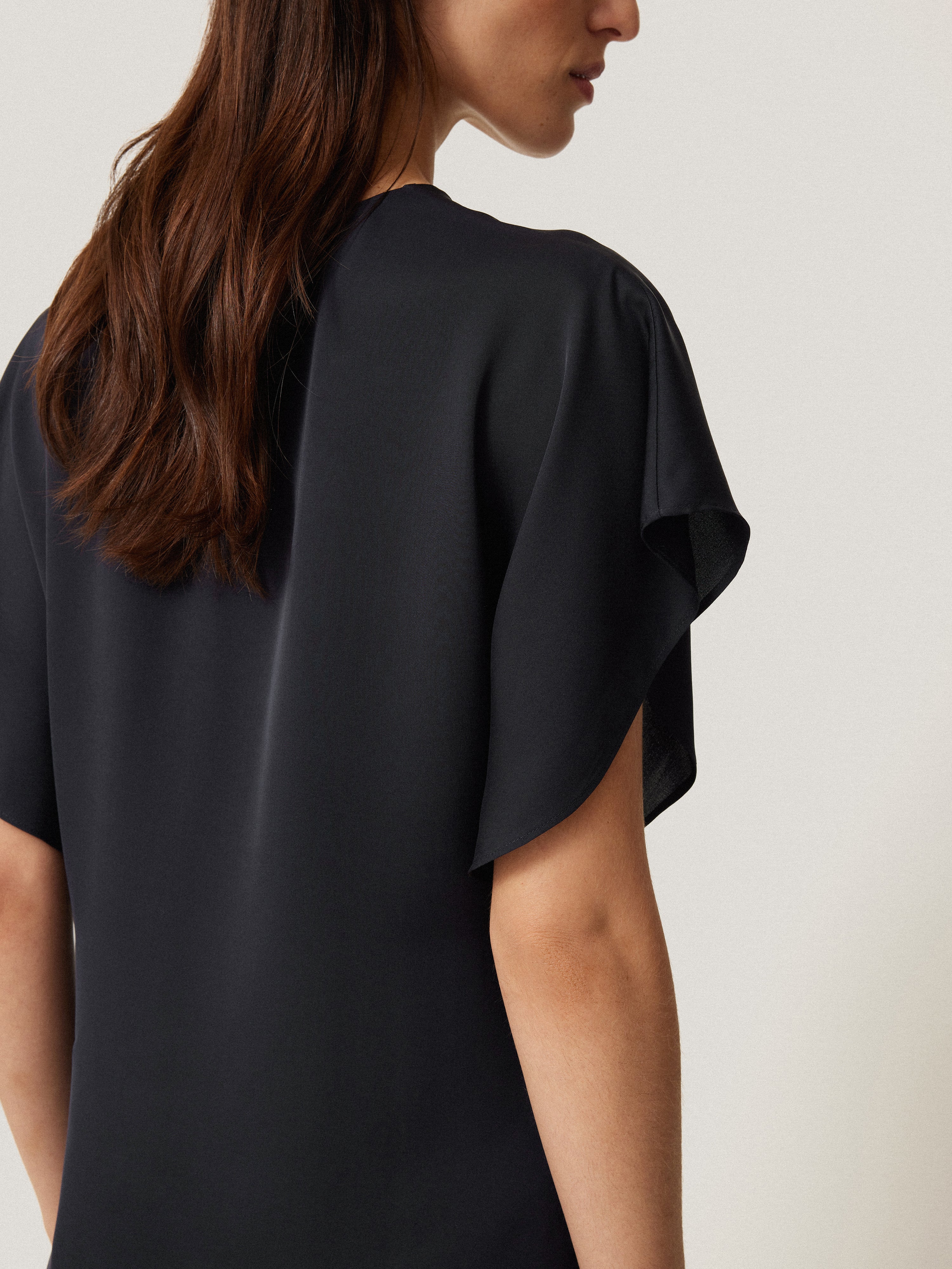 Elegant Silk Drape Sleeve Blouse in Navy Blue - Perfect for Office Wear, Evening Parties & Special Occasions
