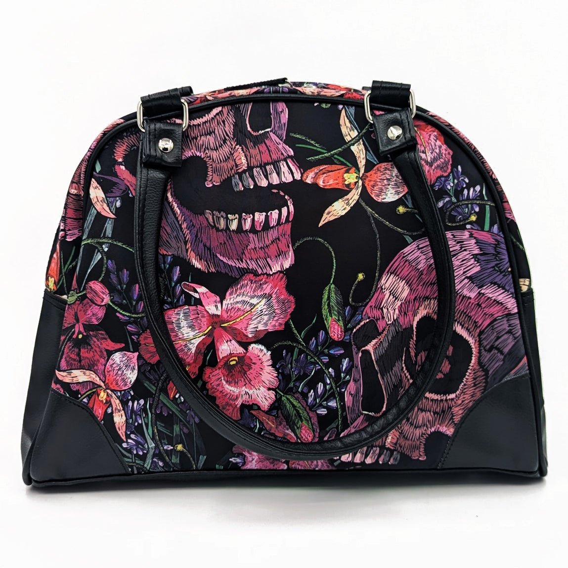Gothic Skull and Floral Print Crossbody Bag for Women - Stylish Handbag for Parties, Concerts & Everyday Use