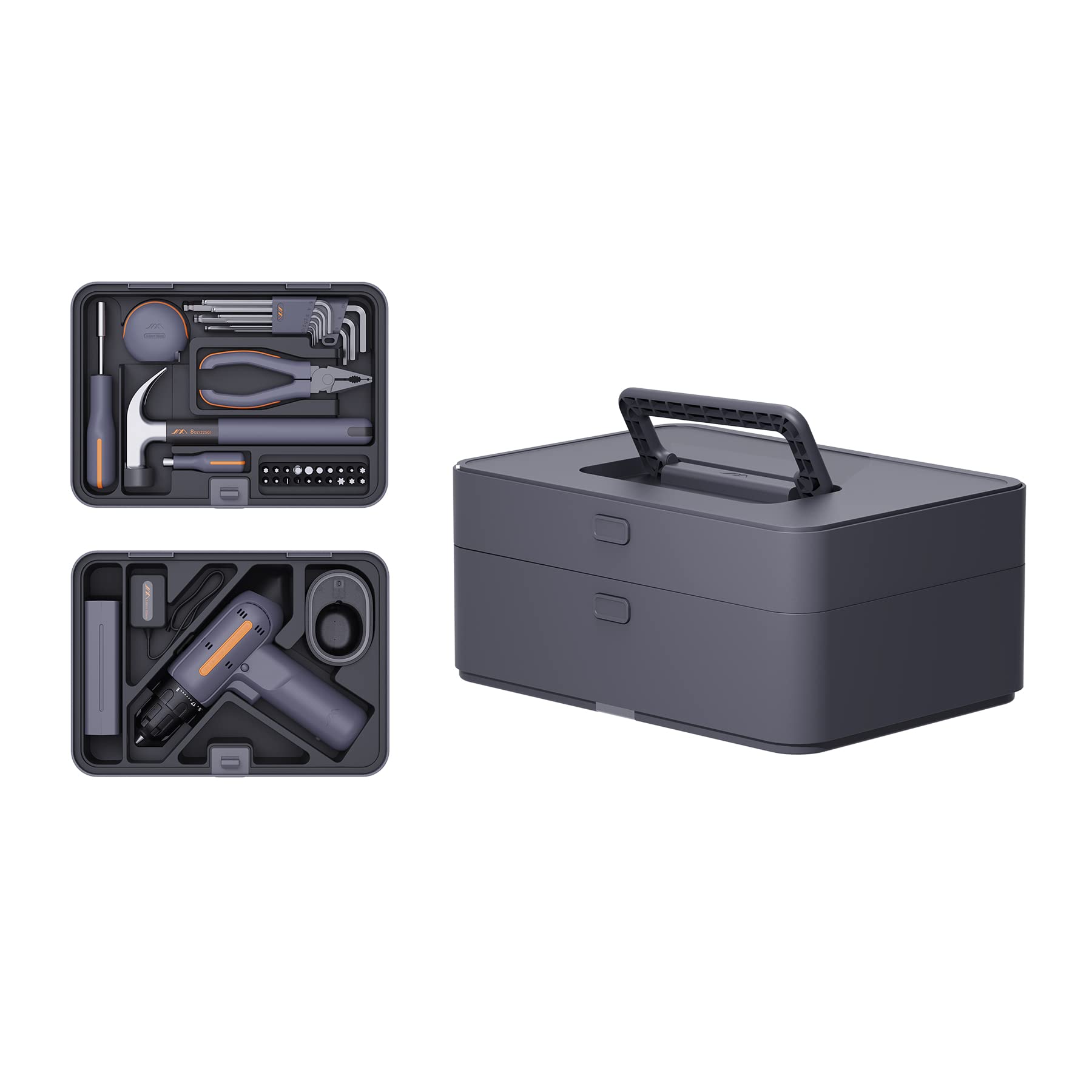JIMIHOME 64-Piece Home Repair Tool Kit with Cordless Power Drill & X Tray Set - Complete Household & Auto Maintenance Tool Kit for DIY Projects, Furniture Assembly, and General Repairs