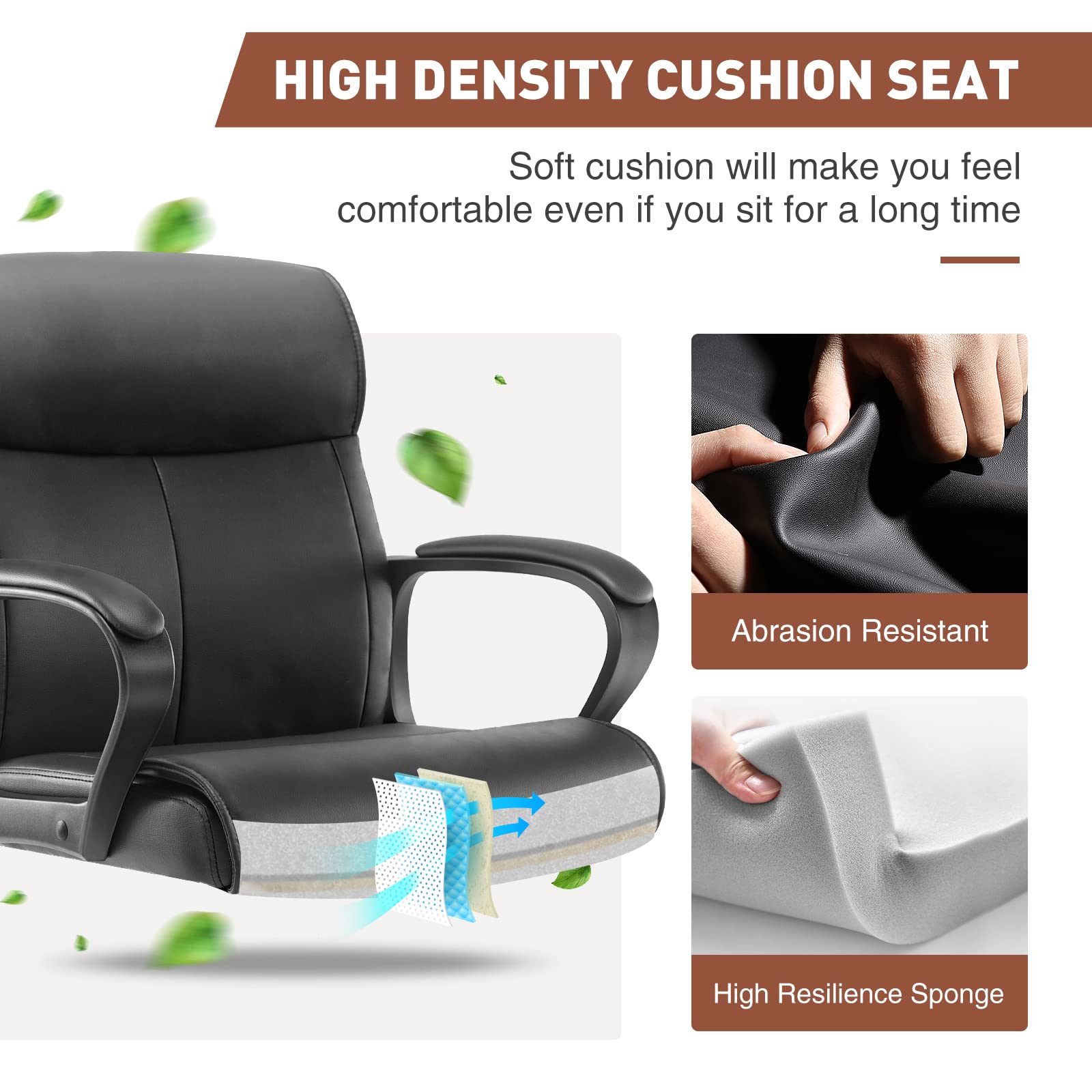 OLIXIS Executive Office Chair - Ergonomic Mid Back Lumbar Support, Adjustable Height & Tilt, PU Leather Swivel Rolling Chair with Padded Armrests - Modern Black for Home Office, Conference Room & Workspace