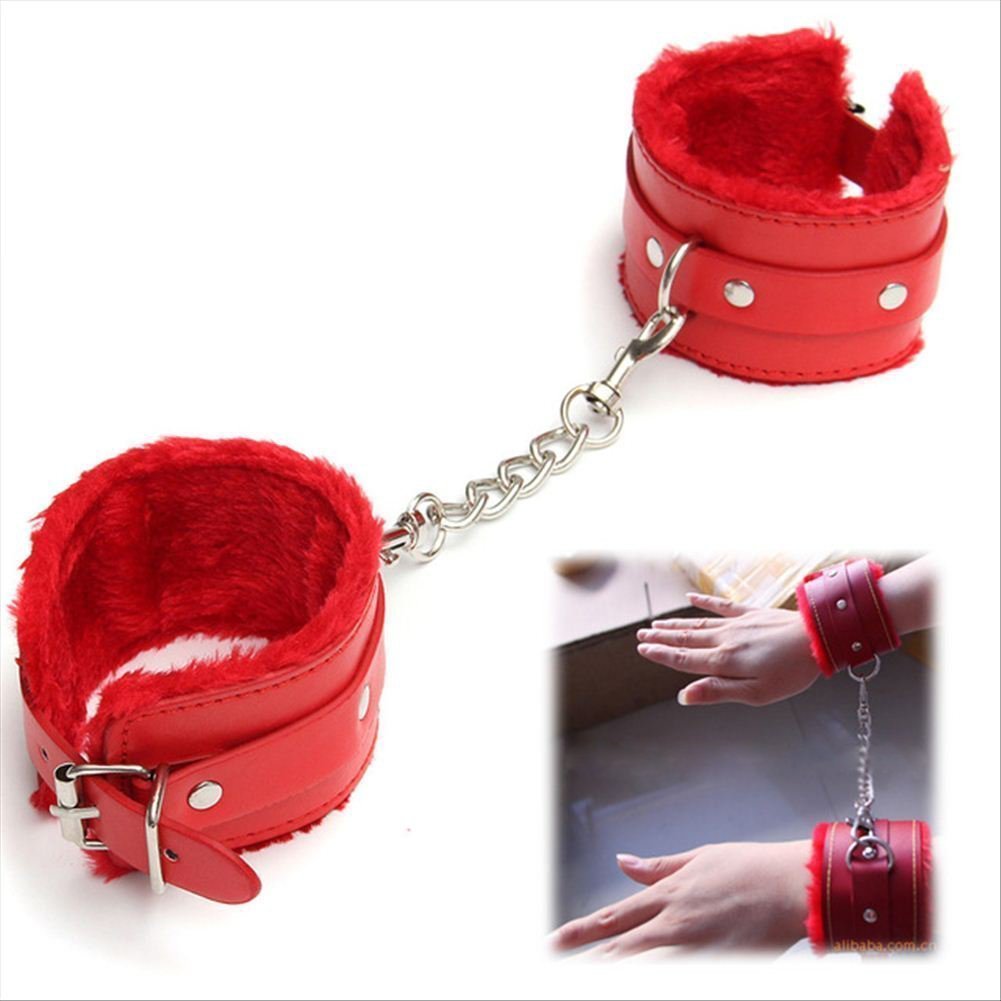 Soft Velvet Sleep Mask & Faux Fur Handcuffs Set for Adults - Red Sensual Blindfold and Restraints for Couples Play, BDSM, Spicy Bedroom Games