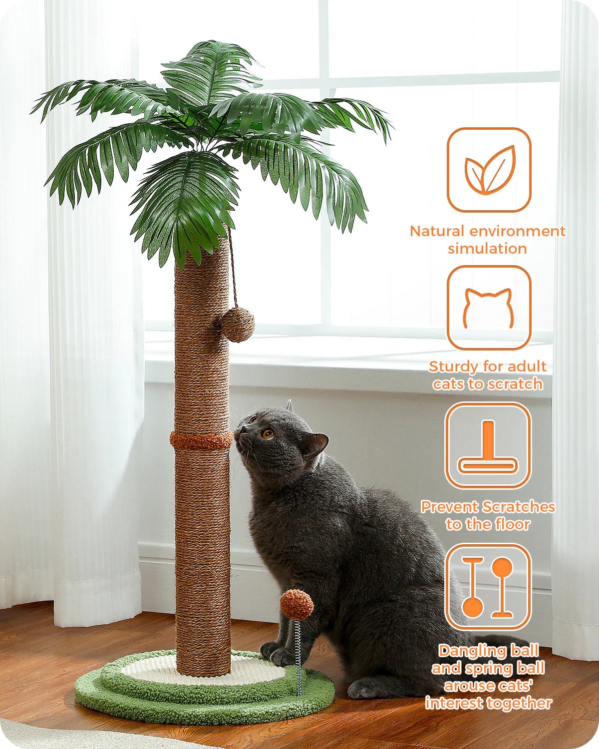 86cm Cat Tree Tower with Scratching Post - Palm Tree Design for Indoor Cats - Perfect for Play, Climbing & Scratching - Durable & Stylish Cat Furniture for Home Decor