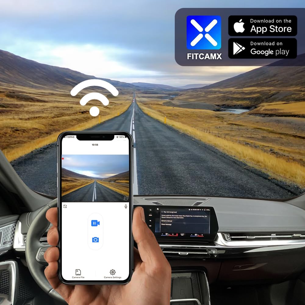 FITCAMX 4K UHD 2160P Dash Cam for Volvo XC60 2018-2021 & S90/V90 2017-2021 - WiFi Car Camera with Night Vision, Loop Recording, 64GB Card | Perfect for Road Trips, Commuting and Accident Evidence