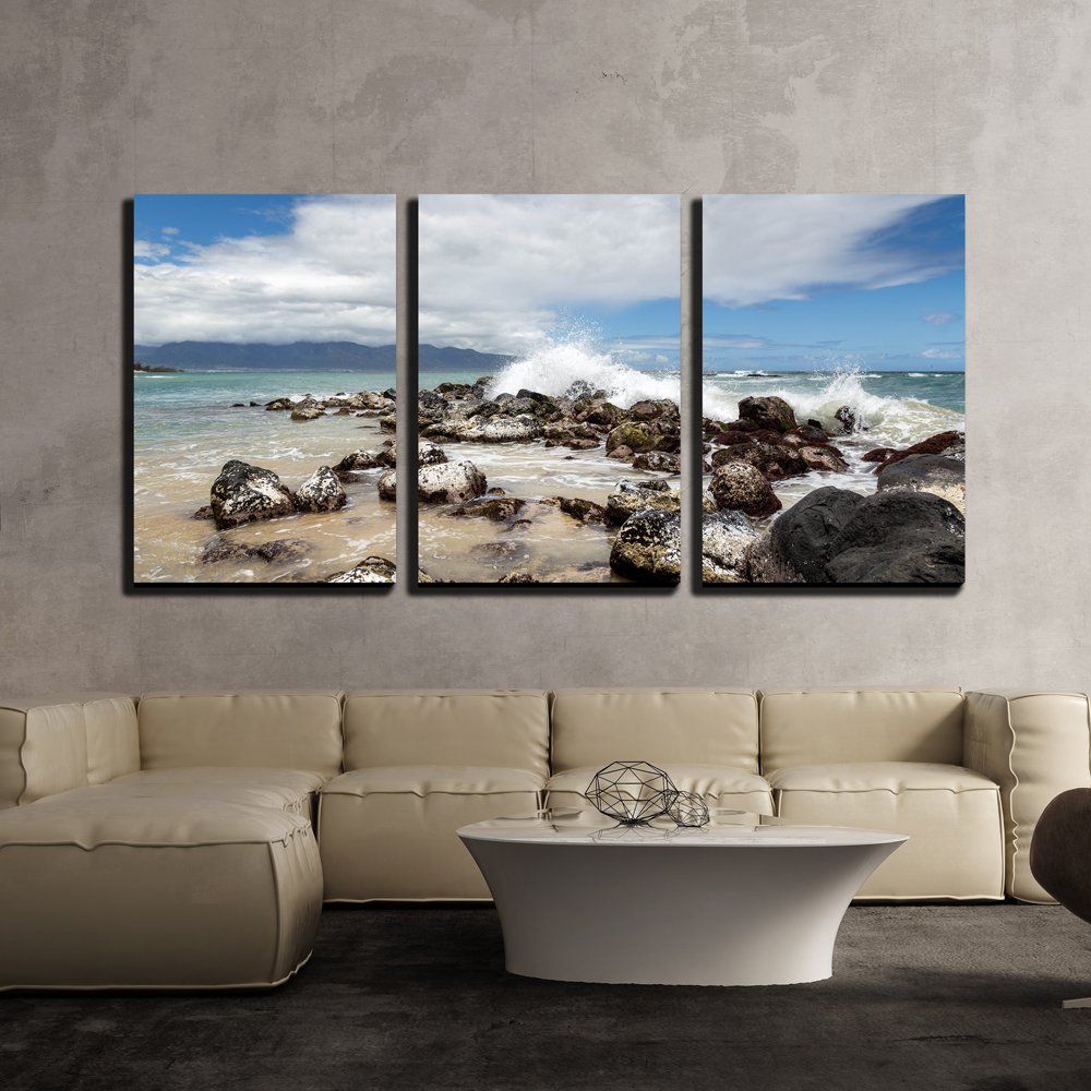 Wall26 - 3 Piece Canvas Wall Art Set - Coastal Landscape Painting with Rocks & Ocean Waves, Stretched Framed Ready to Hang (24x36 Inches, 3 Panels) - Modern Beach Themed Home Decor for Living Room, Bedroom or Office