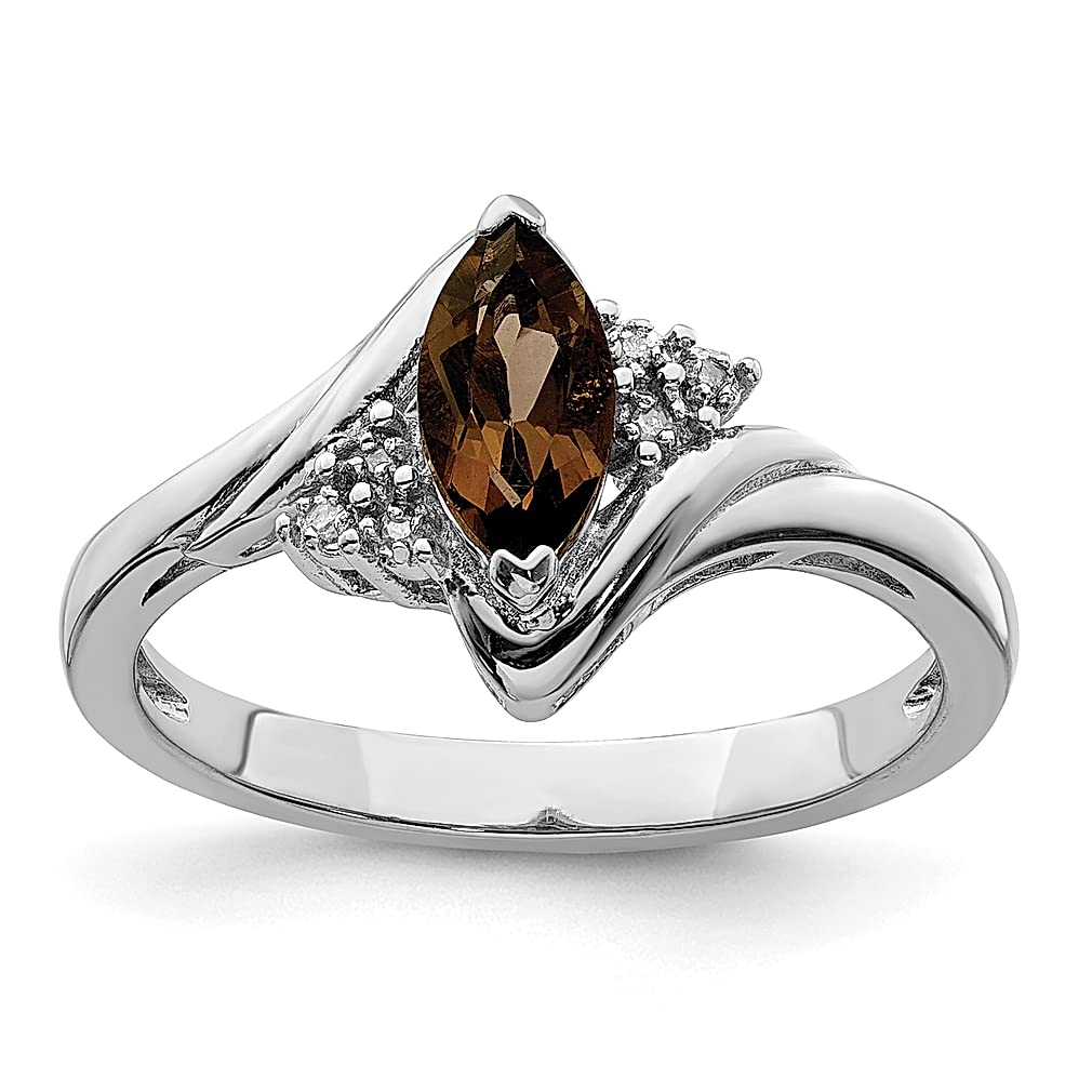 925 Sterling Silver Diamond Smoky Quartz Ring for Women - Elegant Gemstone Fine Jewelry Gift for Her, Perfect for Anniversary, Birthday, Valentine's Day & Special Occasions
