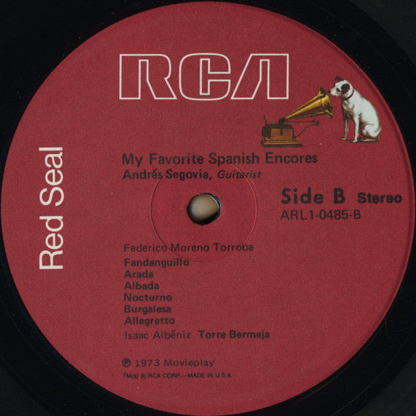 Andrés Segovia - My Favorite Spanish Encores LP Vinyl Record Album (Red Color, Near Mint or Mint Condition) - Perfect for Classical Guitar Music Collectors & Audiophiles