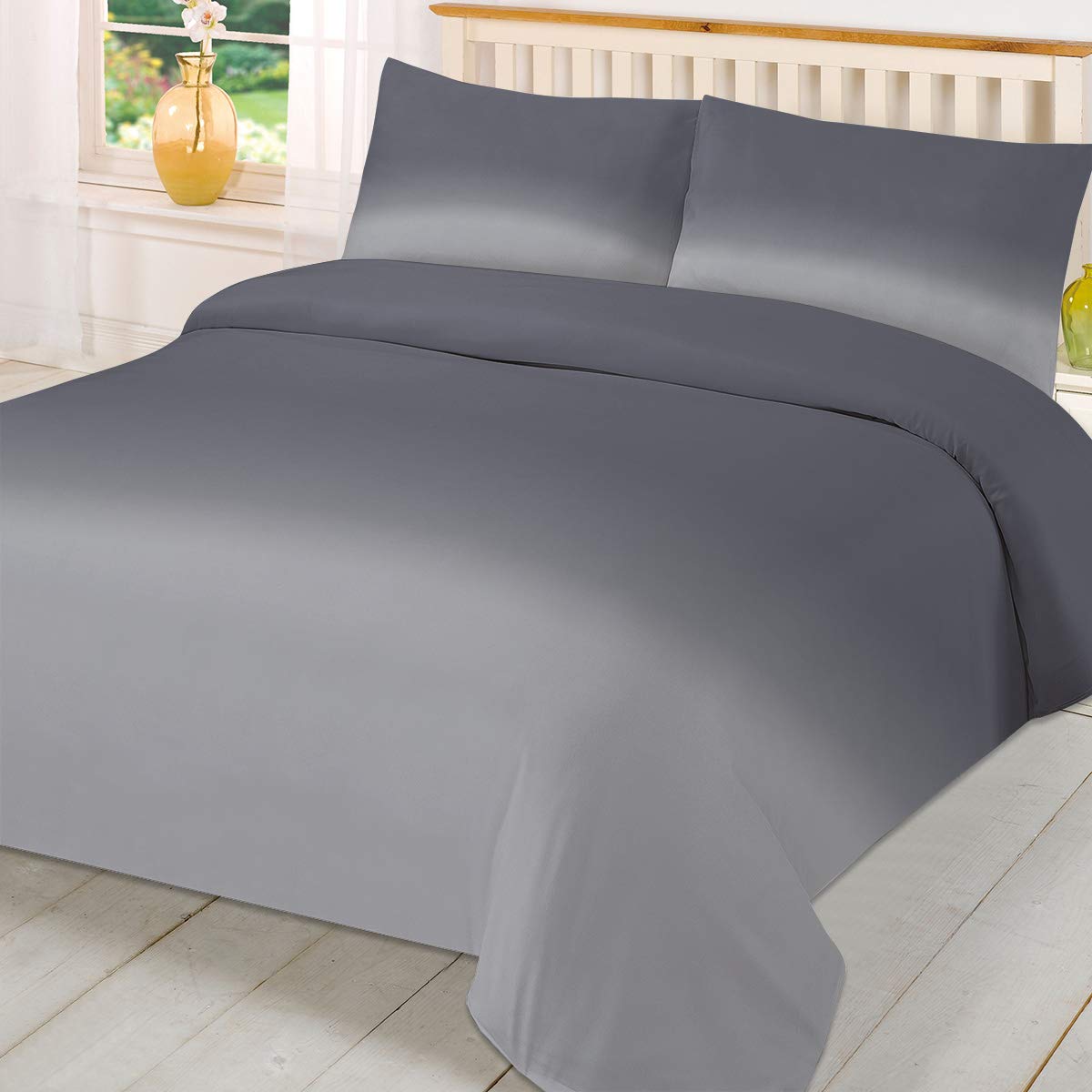 Ombre Grey 3-Piece Full Size Duvet Cover Set with 2 Pillow Shams - Lightweight Soft Comforter Cover for Bedroom Decor | Perfect for Guest Rooms, Master Bedrooms & Cozy Home Styling