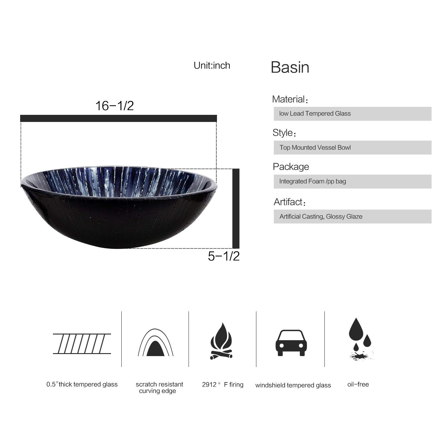 Stylish Tempered Glass Round Vessel Sink with Faucet & Pop-Up Drain - 1.5 GPM Flow Rate - Modern Bathroom Vanity Bowl for Contemporary Home Decor | Perfect for Spa-Like Bathrooms, Powder Rooms & Luxury Master Suites