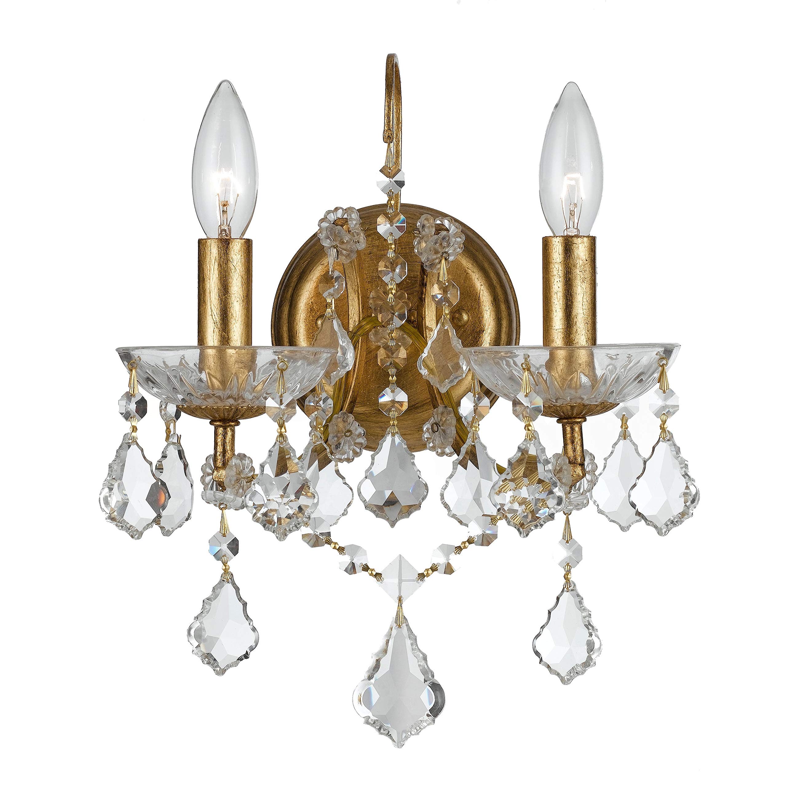 Crystorama Filmore Collection 2-Light Antique Gold Wall Sconce with Swarovski Crystals - Elegant Lighting for Living Room, Bedroom, or Hallway Décor