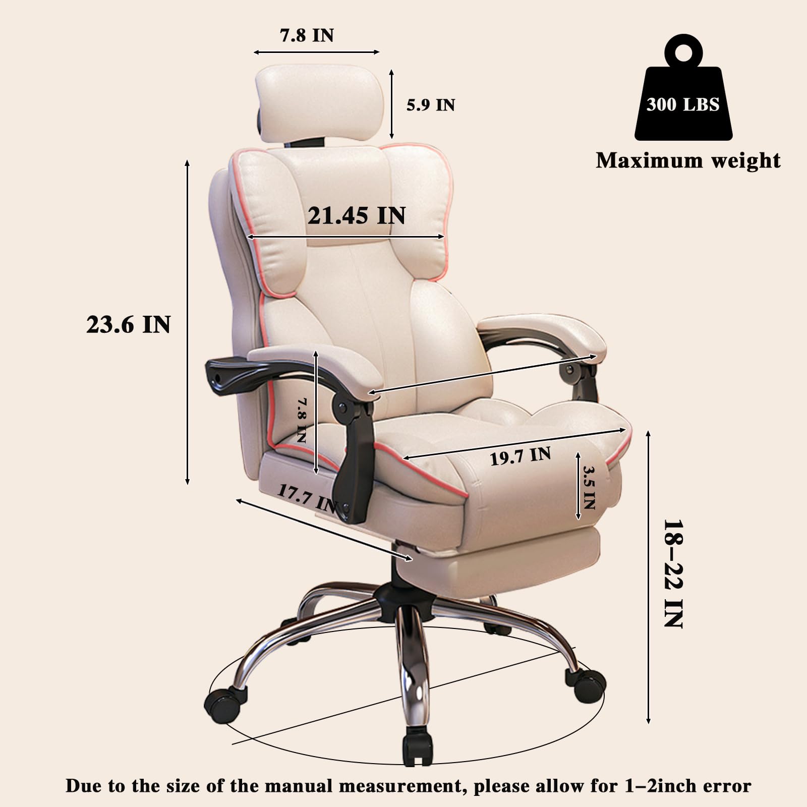 Ergonomic Executive Office Chair with High Back Cushion & Lumbar Support - PU Leather Computer Desk Chair with Adjustable Footrest - White - Perfect for Home Office, Gaming & Workspace Comfort