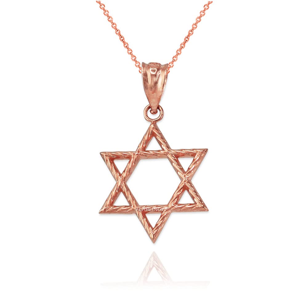 10K Rose Gold Star of David Charm Necklace - Elegant Jewish Jewelry for Women & Girls - Perfect for Hanukkah, Bat Mitzvah & Everyday Wear