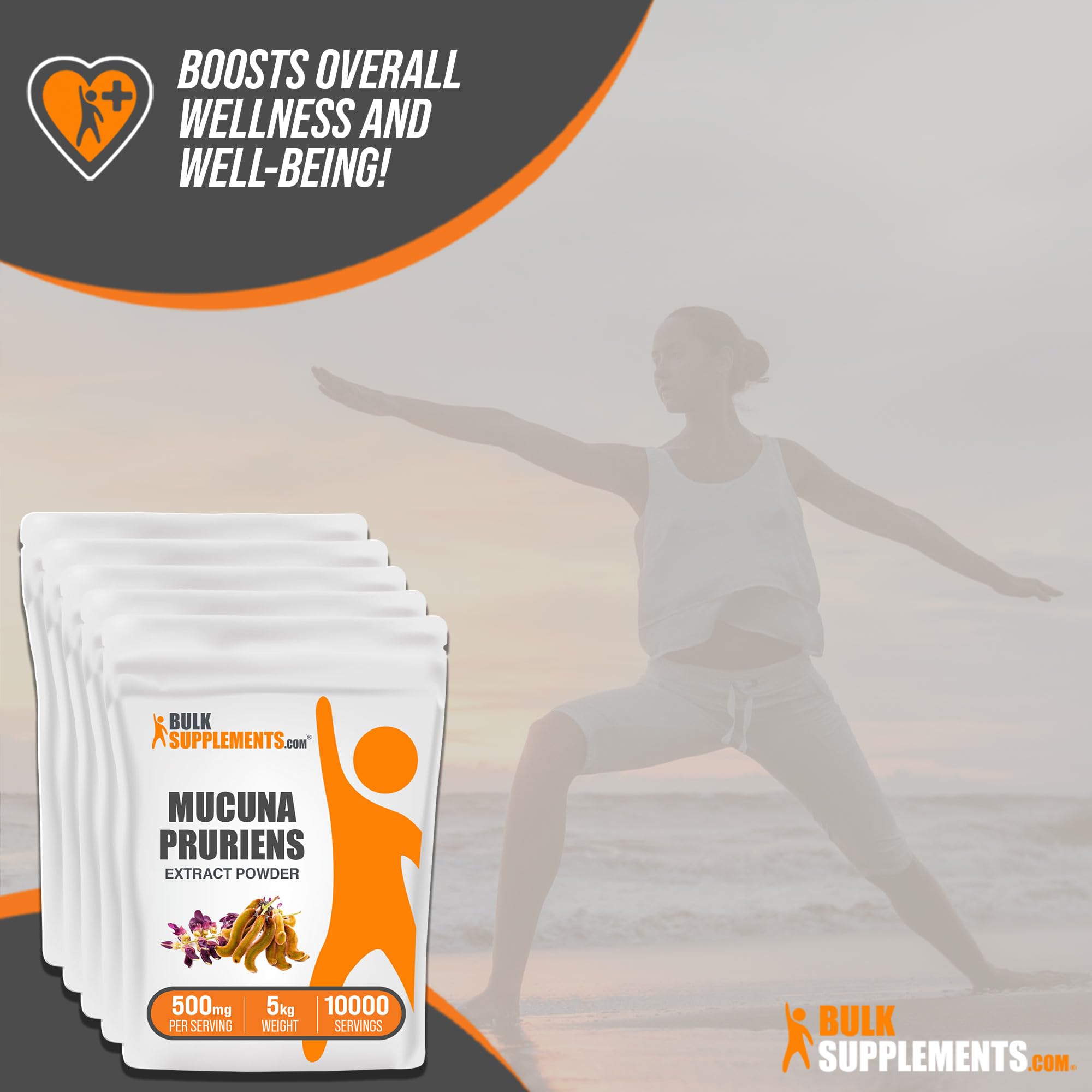 BulkSupplements.com Mucuna Pruriens Extract Powder 500mg per Serving - Organic Herbal Supplement from Mucuna Pruriens Seed, Gluten Free, Non-GMO - Pack of 5 (5kg/11lbs) for Energy Boost, Stress Relief & Brain Health