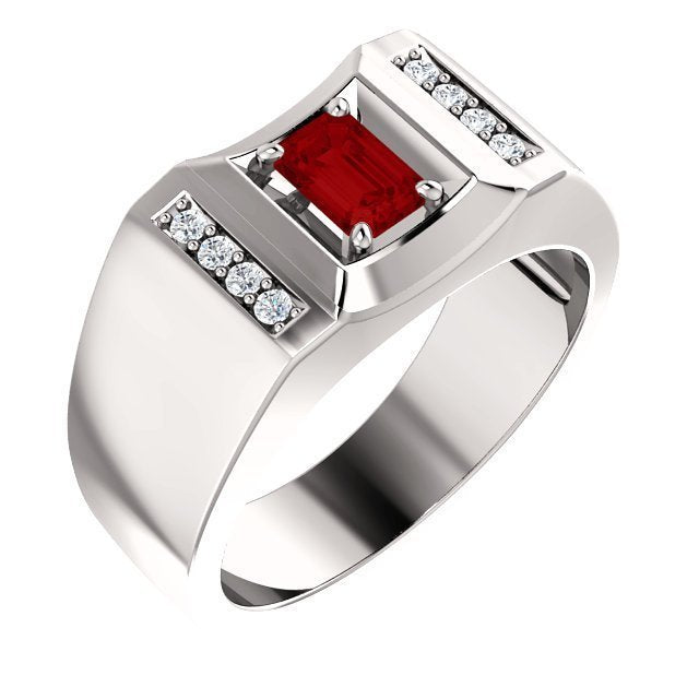 14K Gold Men's Ruby and Diamond Ring - 7/10 CT Ruby & 0.12 CTW Diamond Accent - Elegant Jewelry for Weddings, Anniversaries & Special Occasions