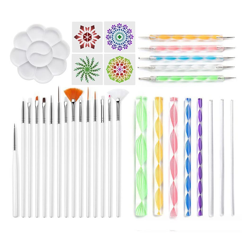 33PCS Dotting Tools Set for Mandala Painting - Dotting Pens, Stencils, Ball Stylus & Paint Tray - Perfect for Rock Painting, Nail Art, Canvas Drawing & DIY Crafts
