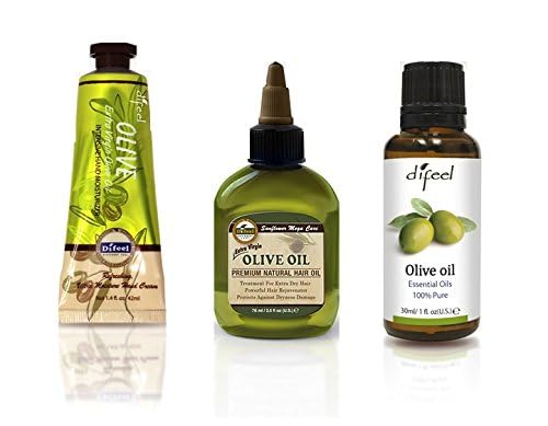Difeel Olive Oil Hair & Essential Oil 3-Piece Set for Deep Conditioning, Scalp Treatment & Hair Growth - Perfect for Dry, Damaged Hair & Relaxing Aromatherapy