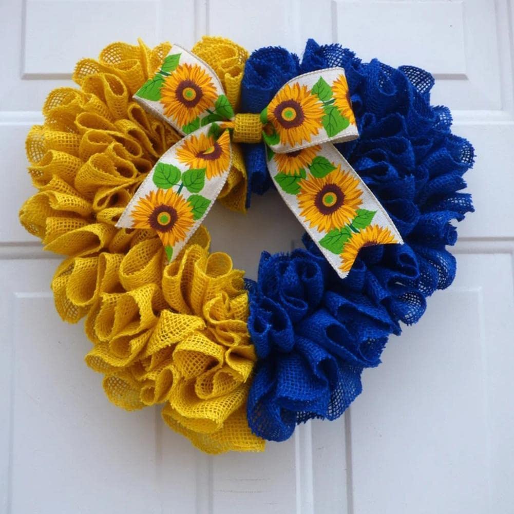 WAITLOVER Ukraine Flag Sunflower Wreath - Yellow & Blue Front Door Wreath to Support Ukrainian People - Handmade Home Wall Decor for Front Door, Porch & Patriotic Displays