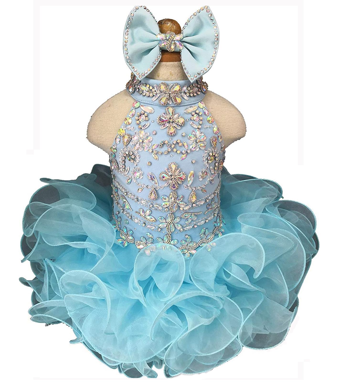 Junguan Baby Girls Short Halter Cupcake Pageant Dress - Newborn Princess Birthday Party Tutu Ball Gown for Photo Shoots & Special Occasions