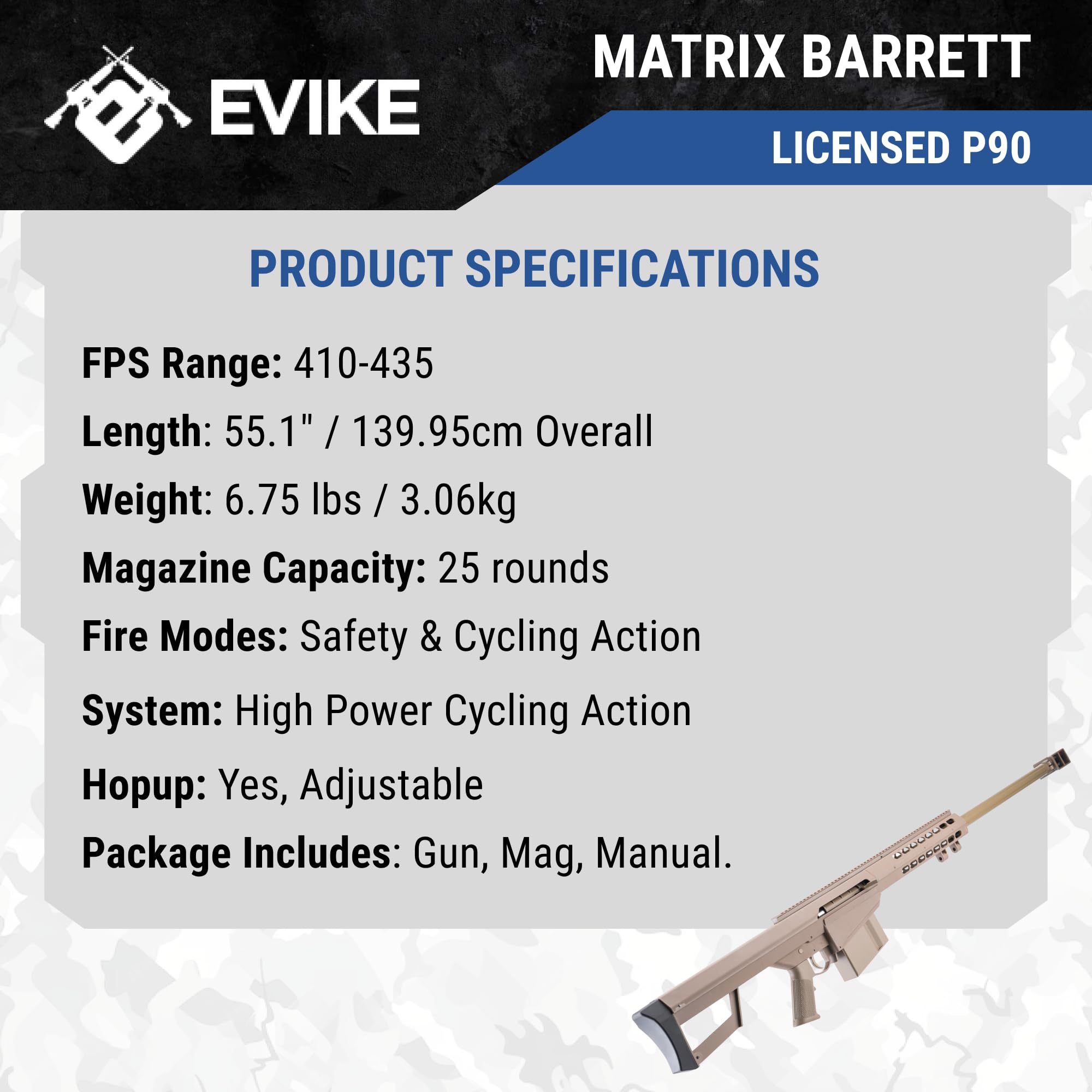 Matrix Barrett Licensed M82A1 Spring Airsoft Sniper Rifle - Desert Earth Camo | High-Powered Bolt Action | Perfect for Outdoor Skirmishes & Target Practice