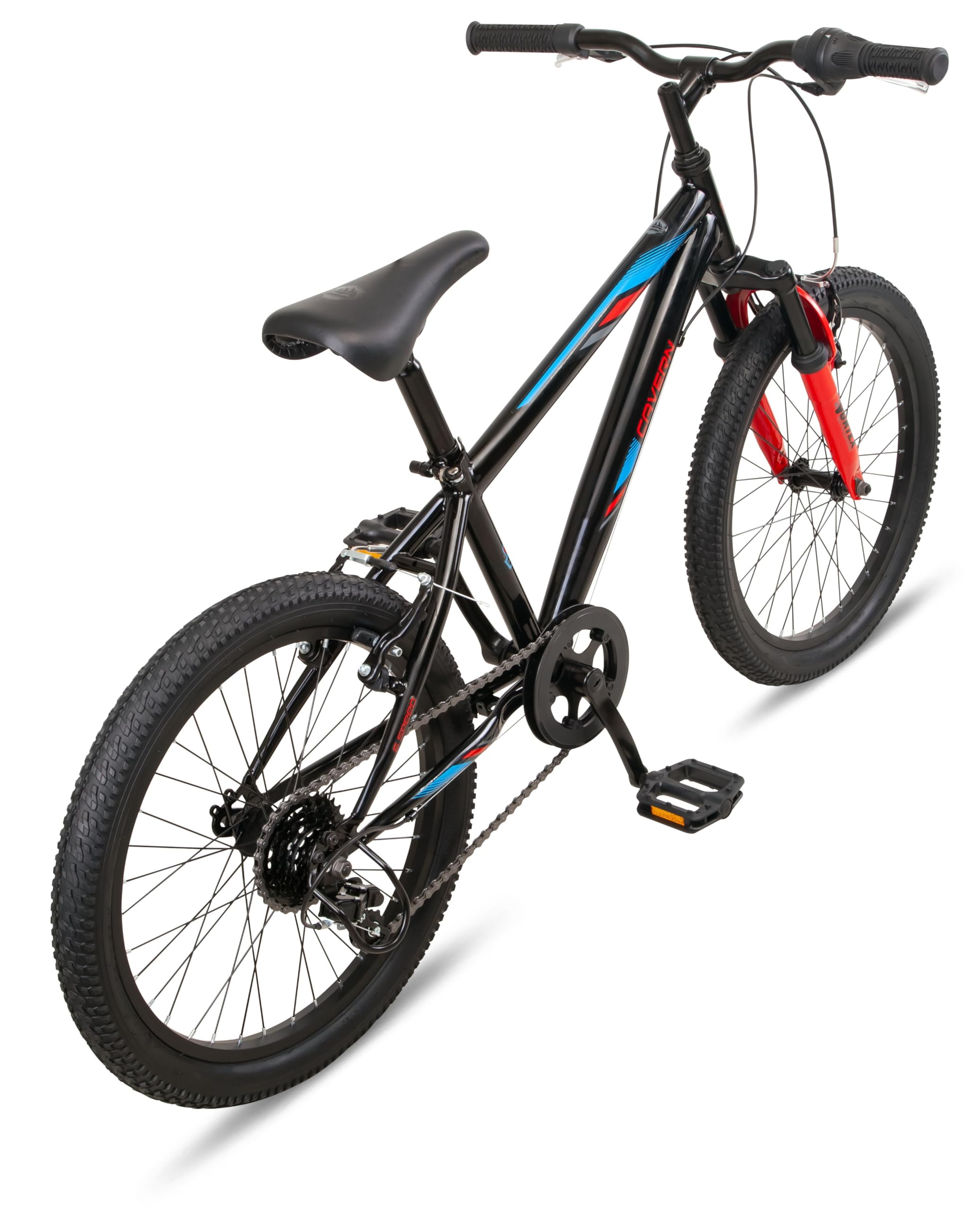 Pacific Cavern Mountain Bike for Youth & Adults - 7/21 Speed Twist Shifter, 20/24/26 Inch Wheels, 11-17.5 Inch Steel Frame with Front Suspension - Perfect for Trail Riding, Commuting & Outdoor Adventures (Kickstand Included)