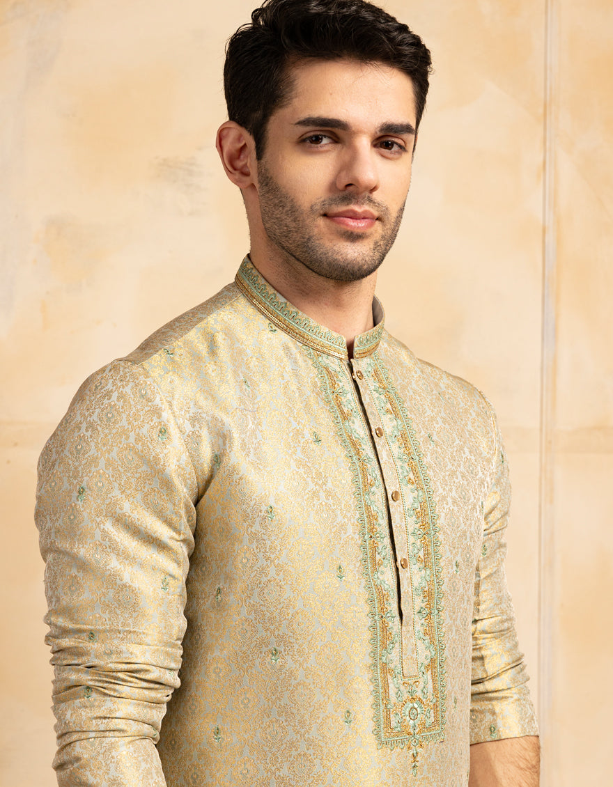 Stylish Blended Mint Green Kurta by J. Junaid Jamshed - Perfect for Casual Wear, Festivals & Special Occasions