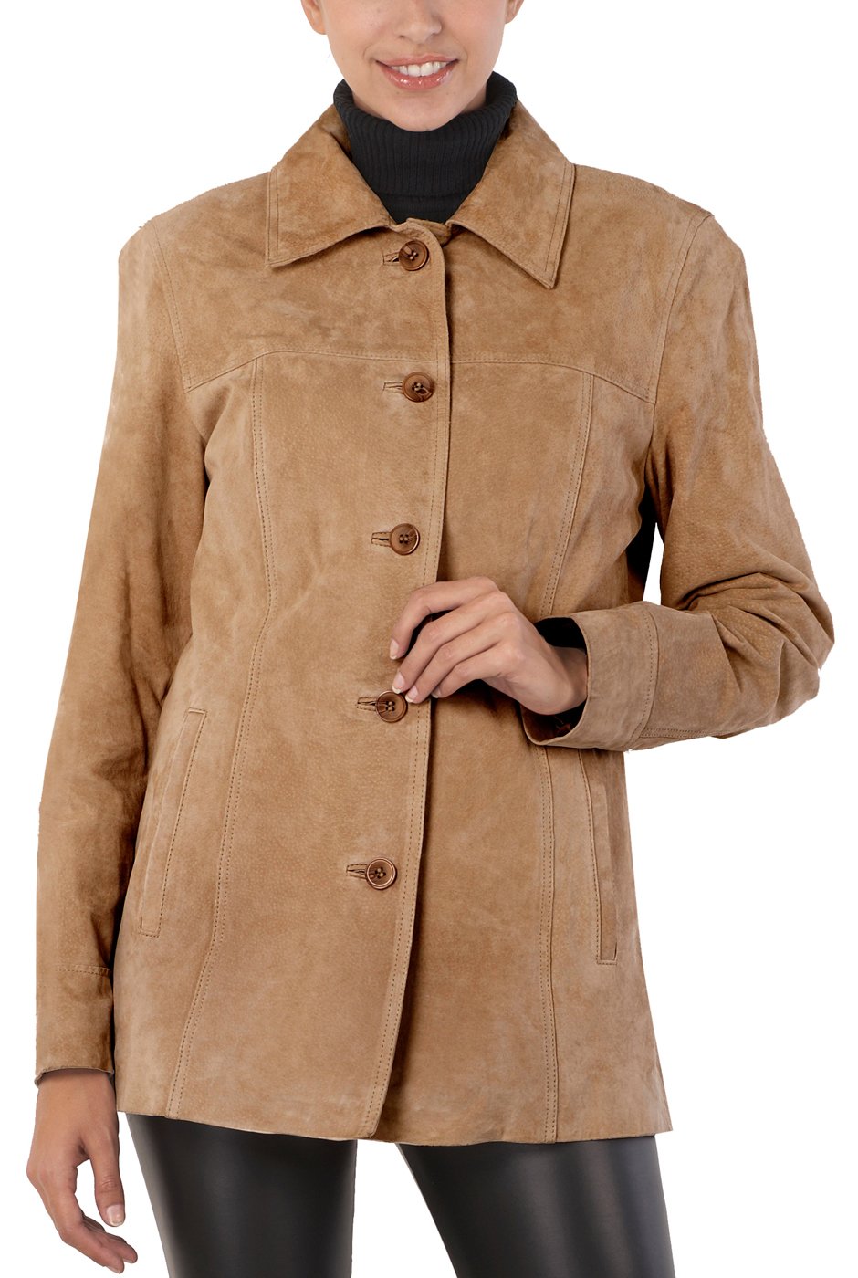 BGSD Women's Anna Suede Leather Car Coat Jacket - Plus Size & Petite Available - Stylish Outerwear for Fall & Winter Fashion, Commuting & Travel