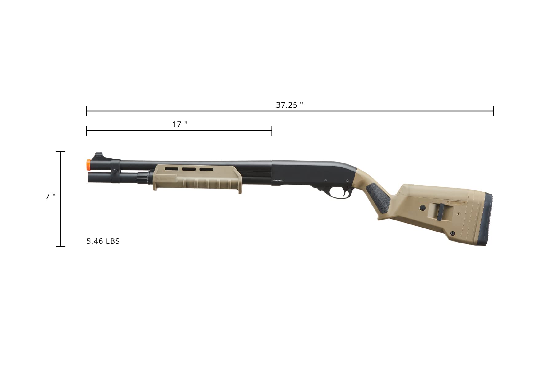 Golden Eagle M870 Pump Action Airsoft Shotgun - 350 FPS, 3/6-Shot Capacity, MLOCK Style, Tan Color with Holder - Perfect for Airsoft Battles, Tactical Training & Outdoor Shooting Games