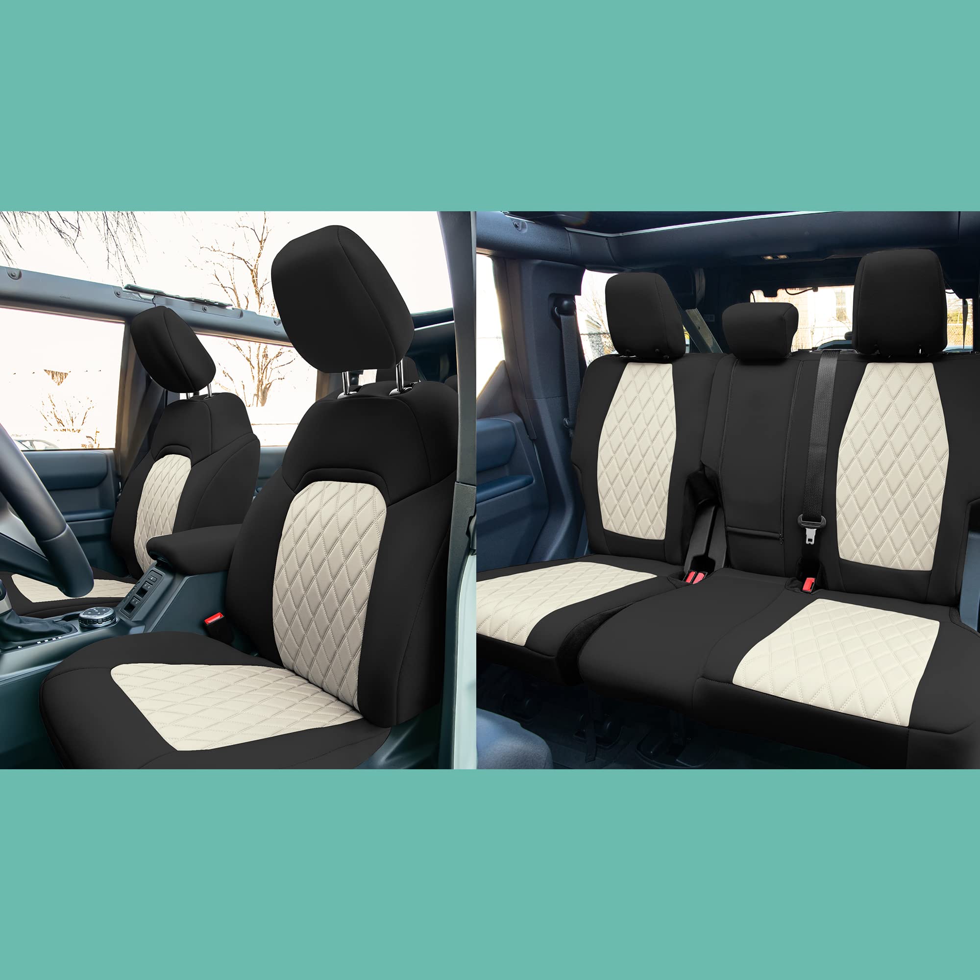 Custom Fit Neoprene Seat Covers for Ford Bronco (2021-2022) - Water Resistant Neosupreme Full Set in Beige | Perfect for Off-Road Adventures & Daily Commutes