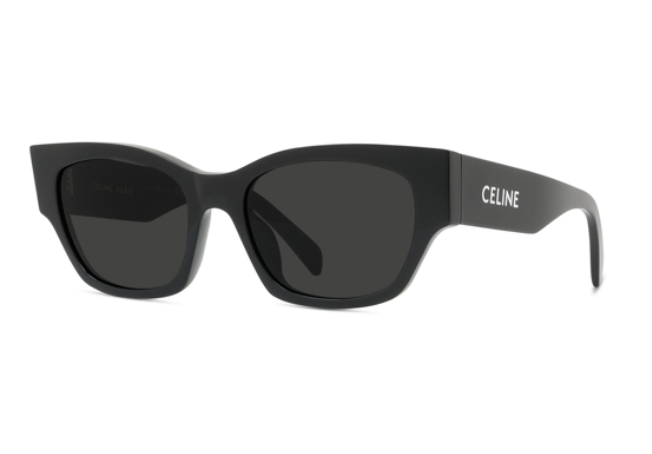 Celine MONOCHROMS CL40197U 01A Shiny Black/Smoke Organic Cat Eye Women's Sunglasses - UV Protection Fashion Shades for Beach, Driving & Outdoor Activities