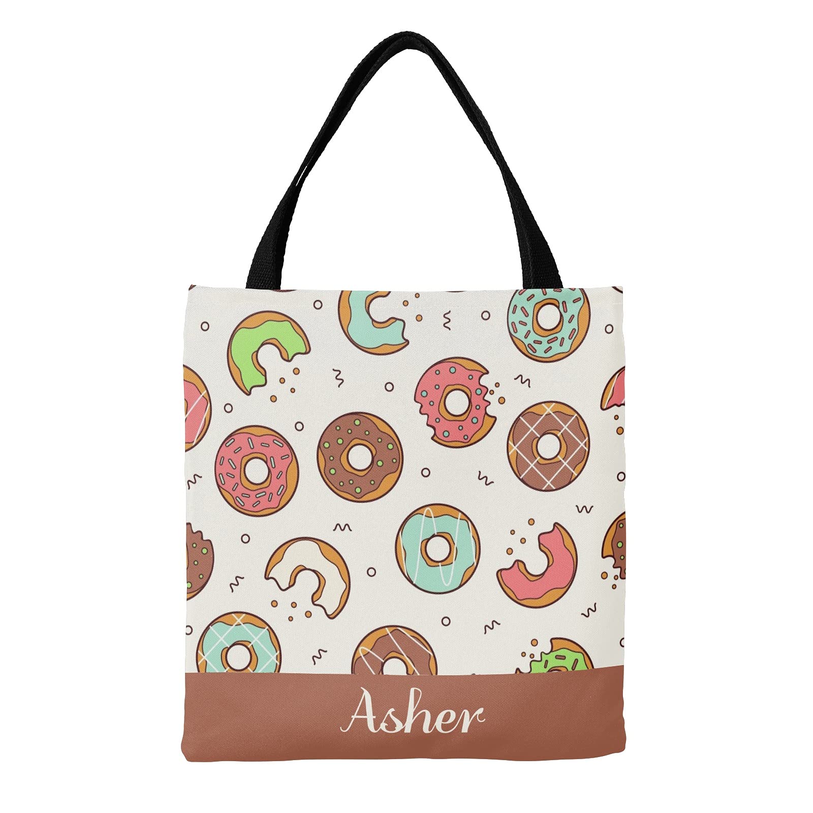 Personalized Purple Pink Cake Donut Canvas Tote Bag - Eco-Friendly Reusable Shopping Bag for Women, Travel, School & Work - Cute Gift Idea for Birthdays, Mother's Day & Friends