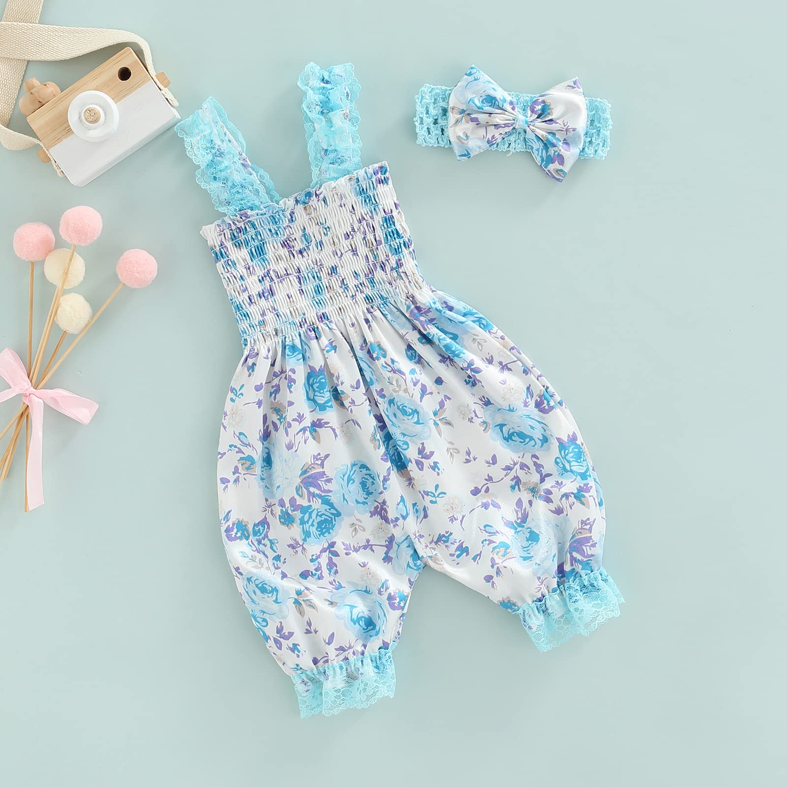 **Newborn Baby Girl Summer Romper Outfit - Floral Lace Trim Jumpsuit for Infant 0-3 Months | Perfect for Photoshoots, Parties & Outdoor Play**
