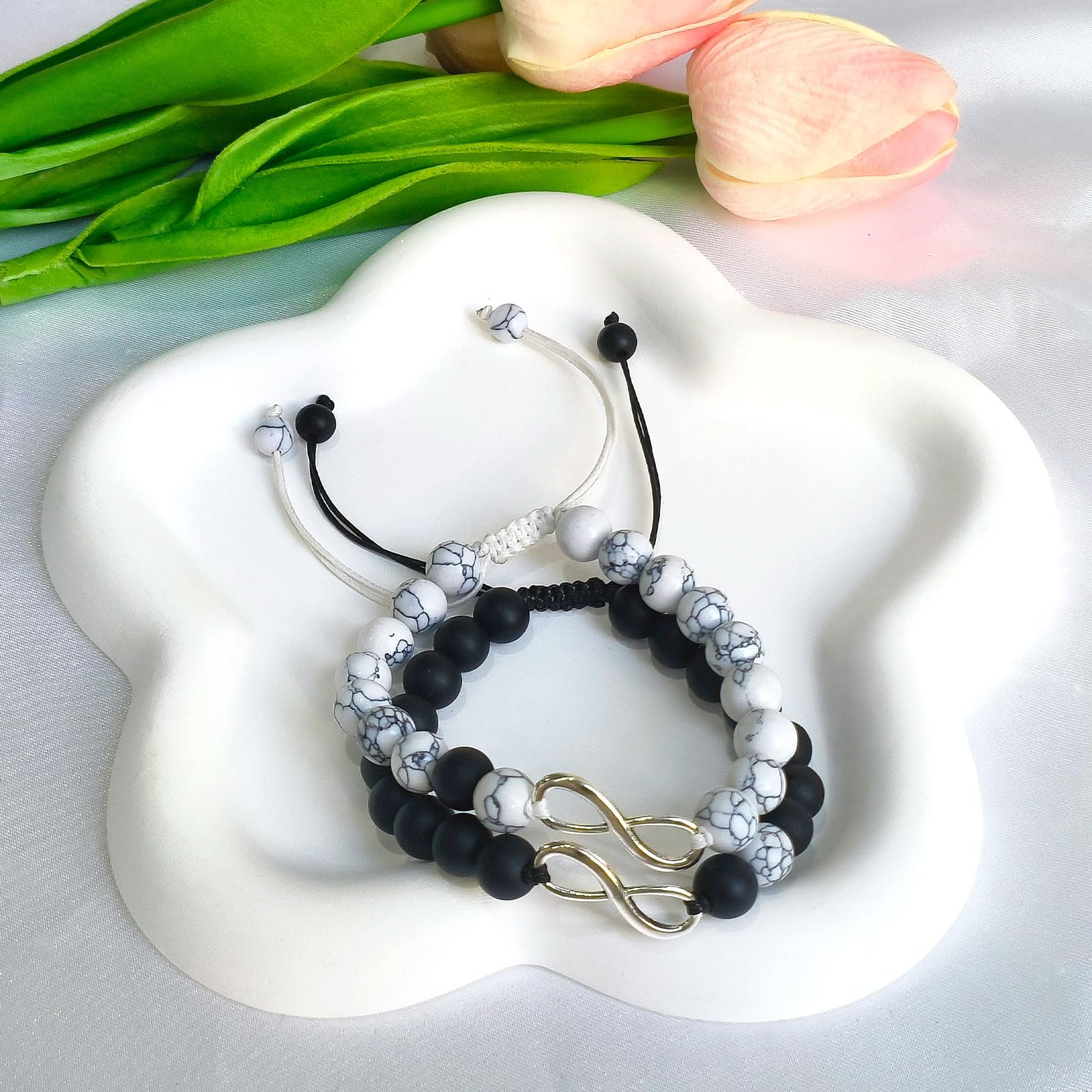 Infinity Beads Couple Bracelets - Adjustable Matching Promise Bracelet Set for Him & Her | Best Friend & Lover Gift | Long Distance Relationship, Travel & Anniversary Jewelry