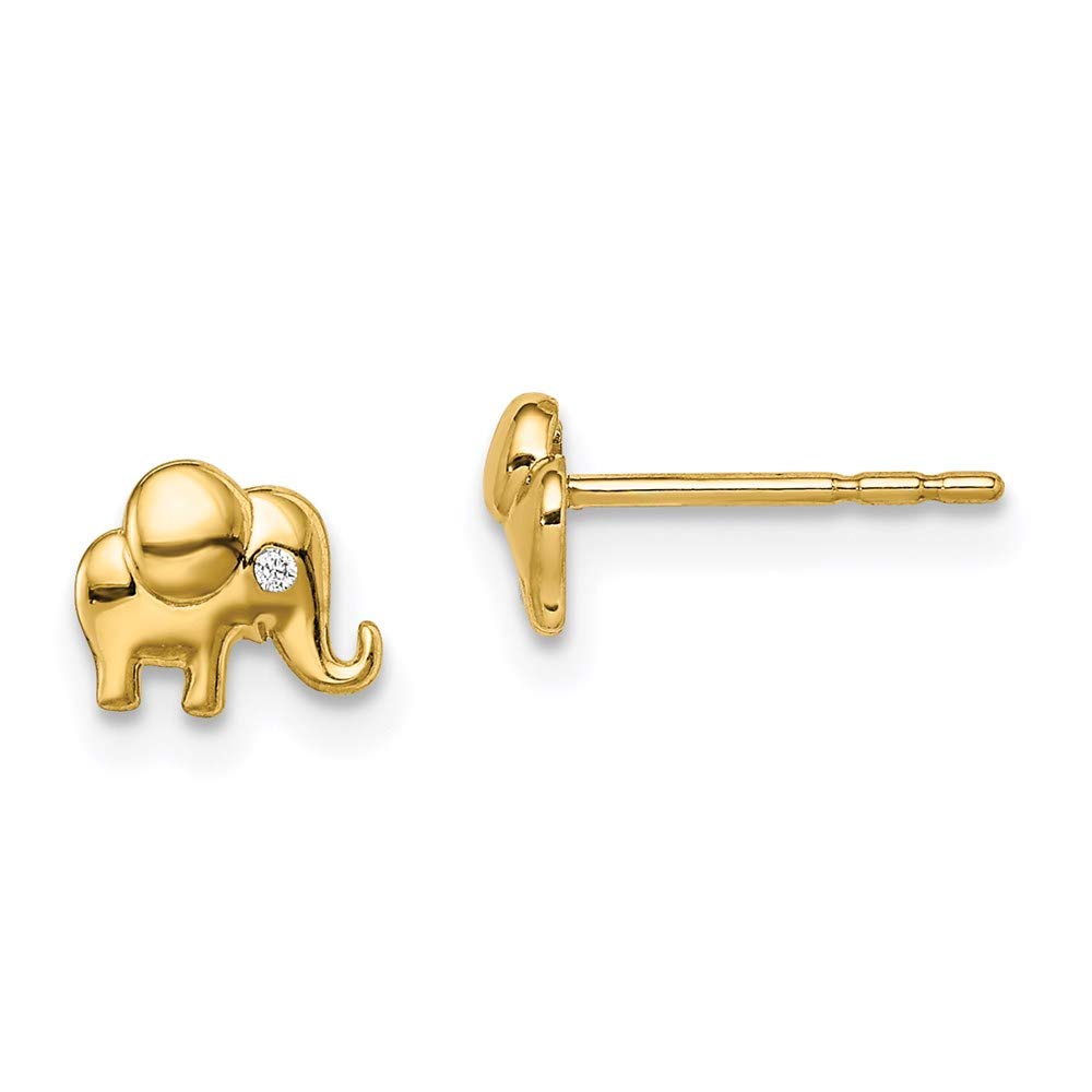 14K Yellow Gold Cubic Zirconia Elephant Post Earrings for Women - Elegant Fine Jewelry Gift for Her - Perfect for Weddings, Anniversaries & Special Occasions