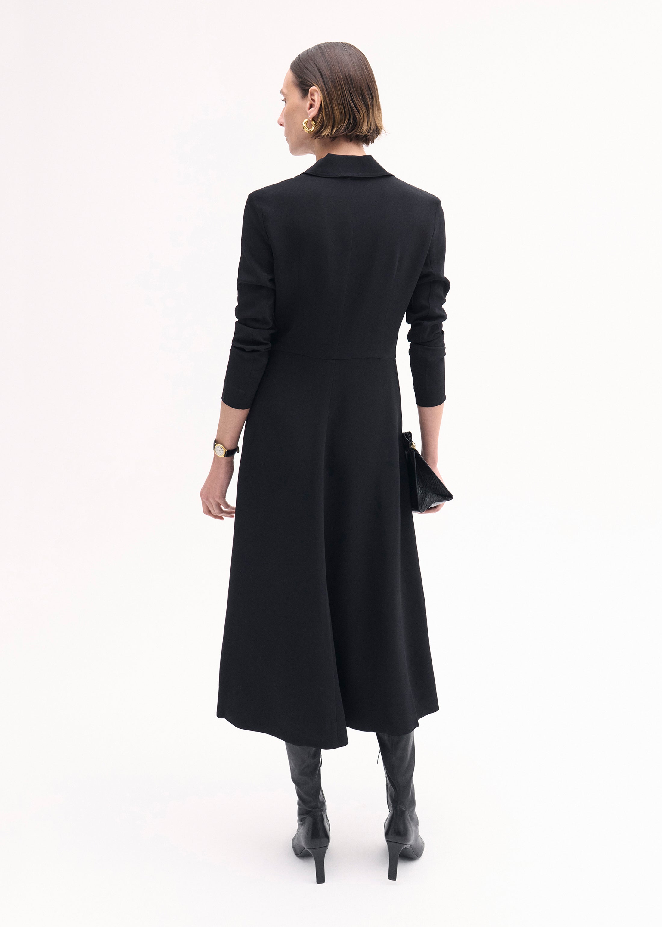 Elegant Black Crepe Long Sleeve Shirt Dress for Women - Perfect for Office Wear, Casual Outings & Special Occasions
