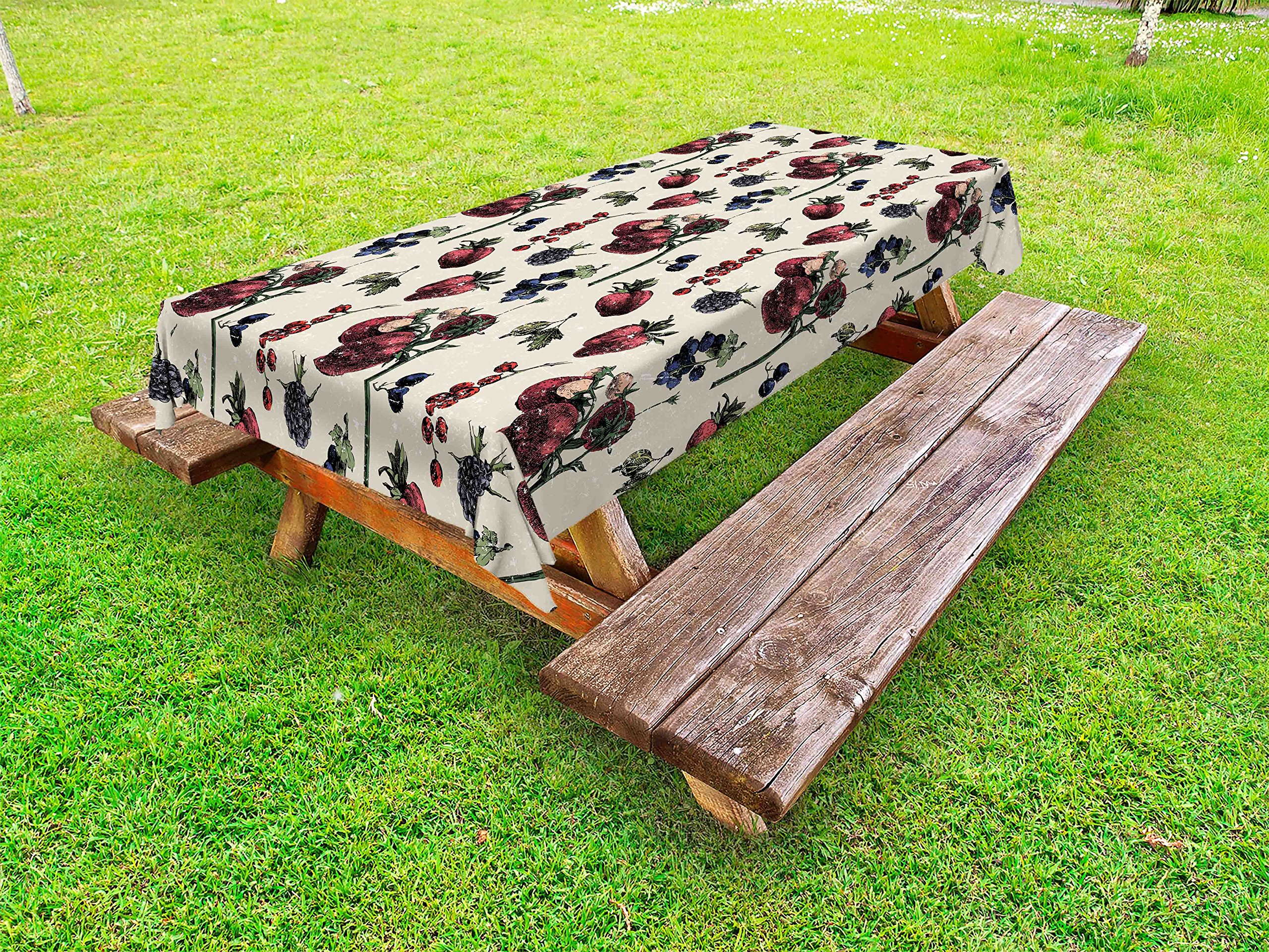 Ambesonne Vintage Outdoor Tablecloth - Berry Fruits & Vegetarian Food Print, Washable Picnic Table Cover 58x104 Inches, Multicolor | Perfect for Garden Parties, BBQs, and Outdoor Dining Decor