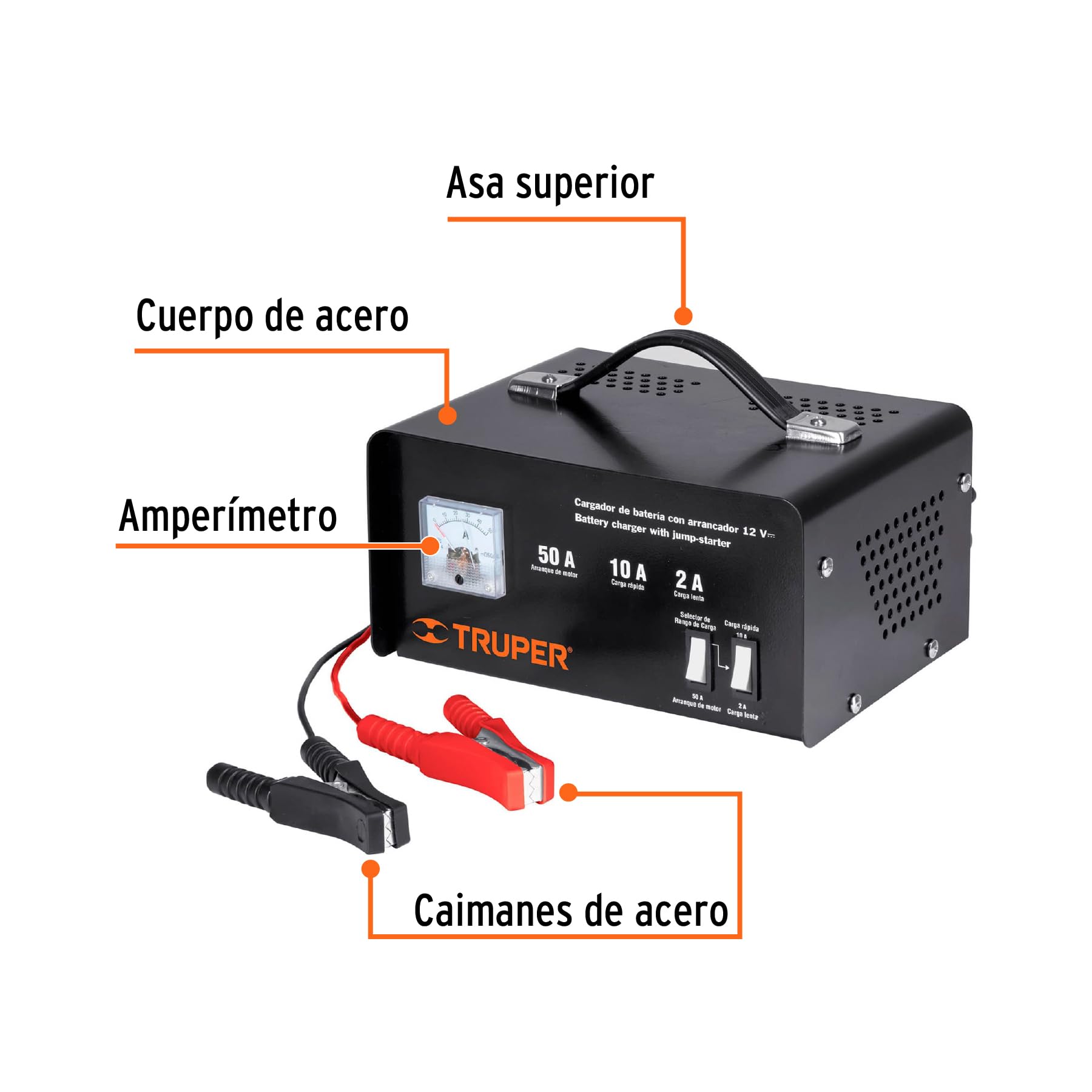 TRUPER CARBA-50 12V 50 Amp Automatic Car Battery Charger - Fast Charging for Cars, Trucks, SUVs & Marine Batteries | Perfect for Home Garage, Roadside Emergencies & Winter Maintenance