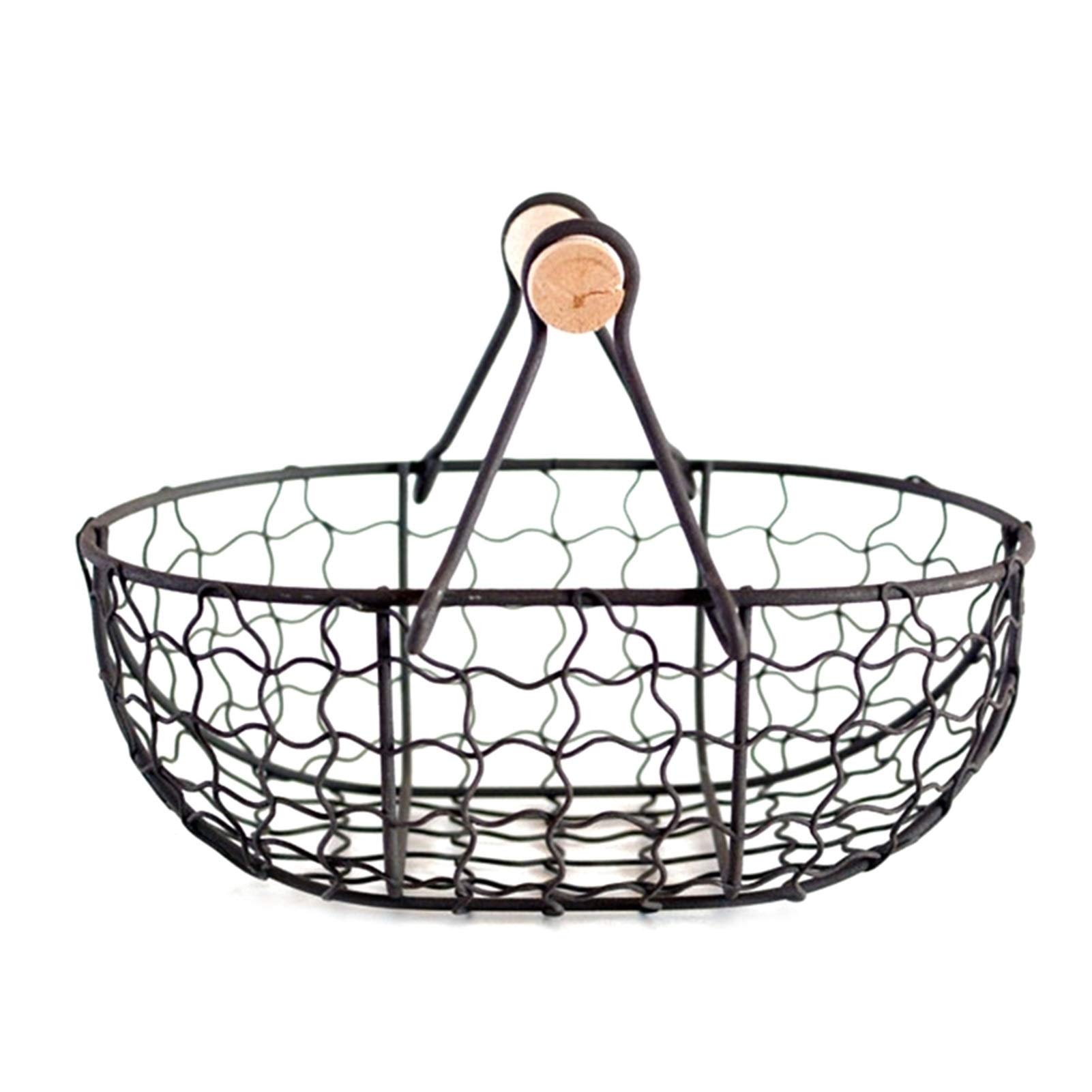 WOCOYO Vintage Metal Storage Basket with Wooden Handle - Multi-Purpose Organizer for Vegetables, Fruits, Eggs & Groceries - Portable Home & Kitchen Storage Solution (Black) - Perfect for Pantry Organization, Farmers Market Shopping & Picnic Basket