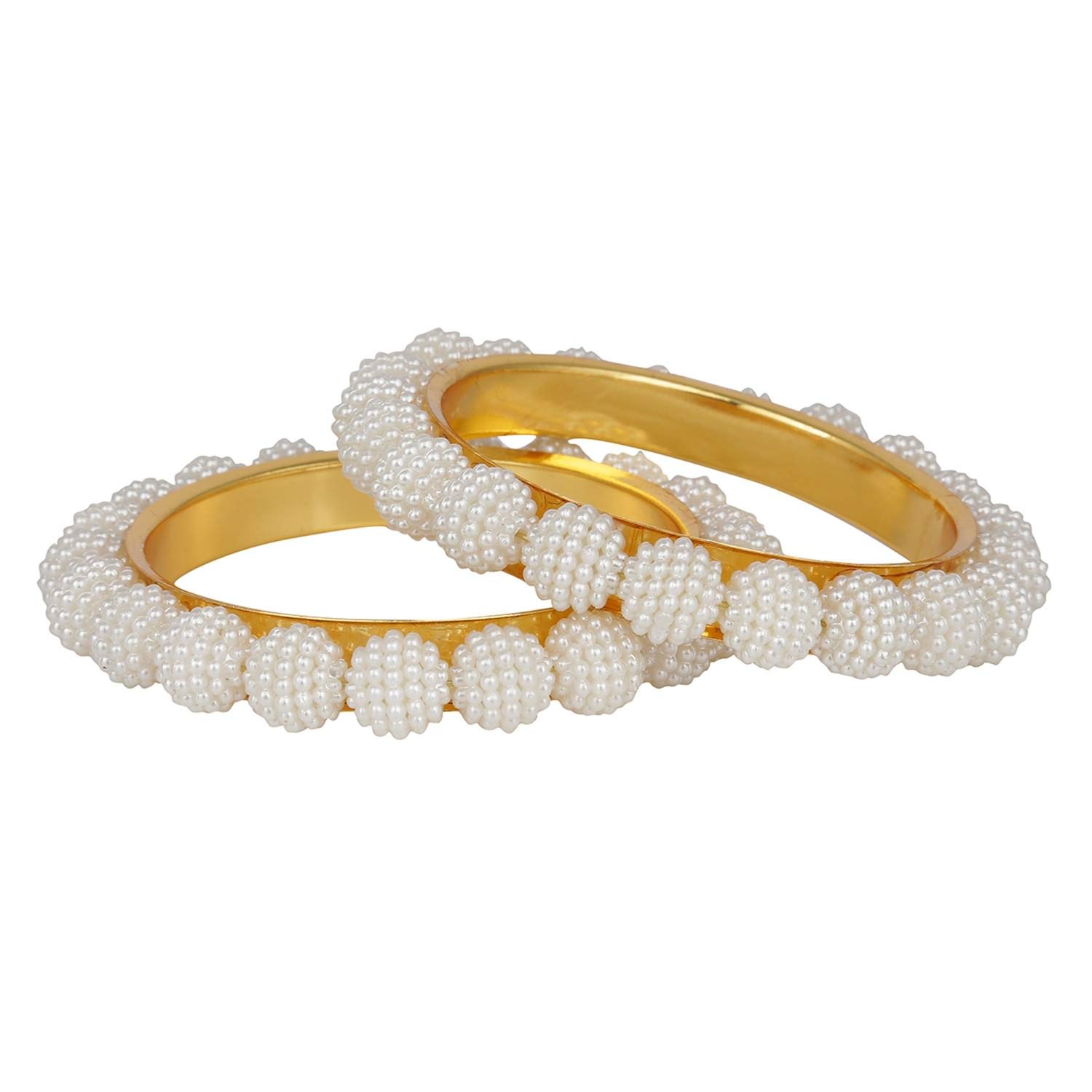 Efulgenz 14K Gold Plated Faux Pearl Beaded Bracelet Set - Indian Bollywood Style Fashion Jewelry for Women, Wedding Bridal Bangle - Perfect for Parties, Festivals & Special Occasions