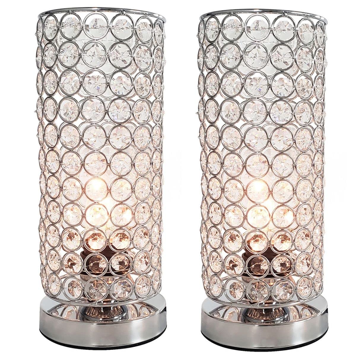 TFCFL Set of 2 Elegant Crystal Table Lamps - Modern Nightstand Bedside Lighting for Bedroom & Living Room Decor - Stylish Small Table Lamp with Warm Glow (Non-USB) - Perfect for Reading, Relaxation and Creating Cozy Ambiance